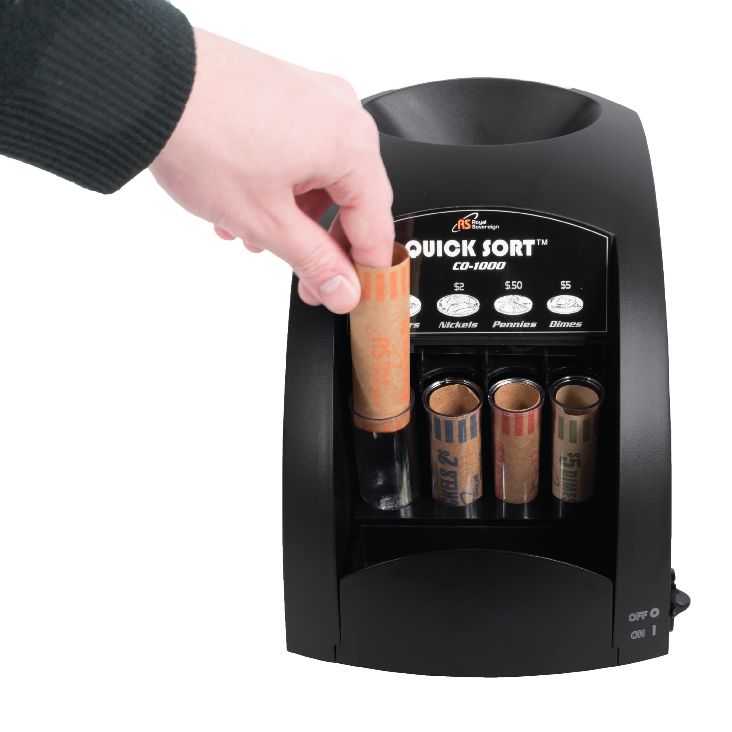 Royal Sovereign CO-1000N Coin Sorter Machine with Anti-Jam Technology & Coin Wrappers - Fast Cash Counting for Banks, Retail Stores & Home Use