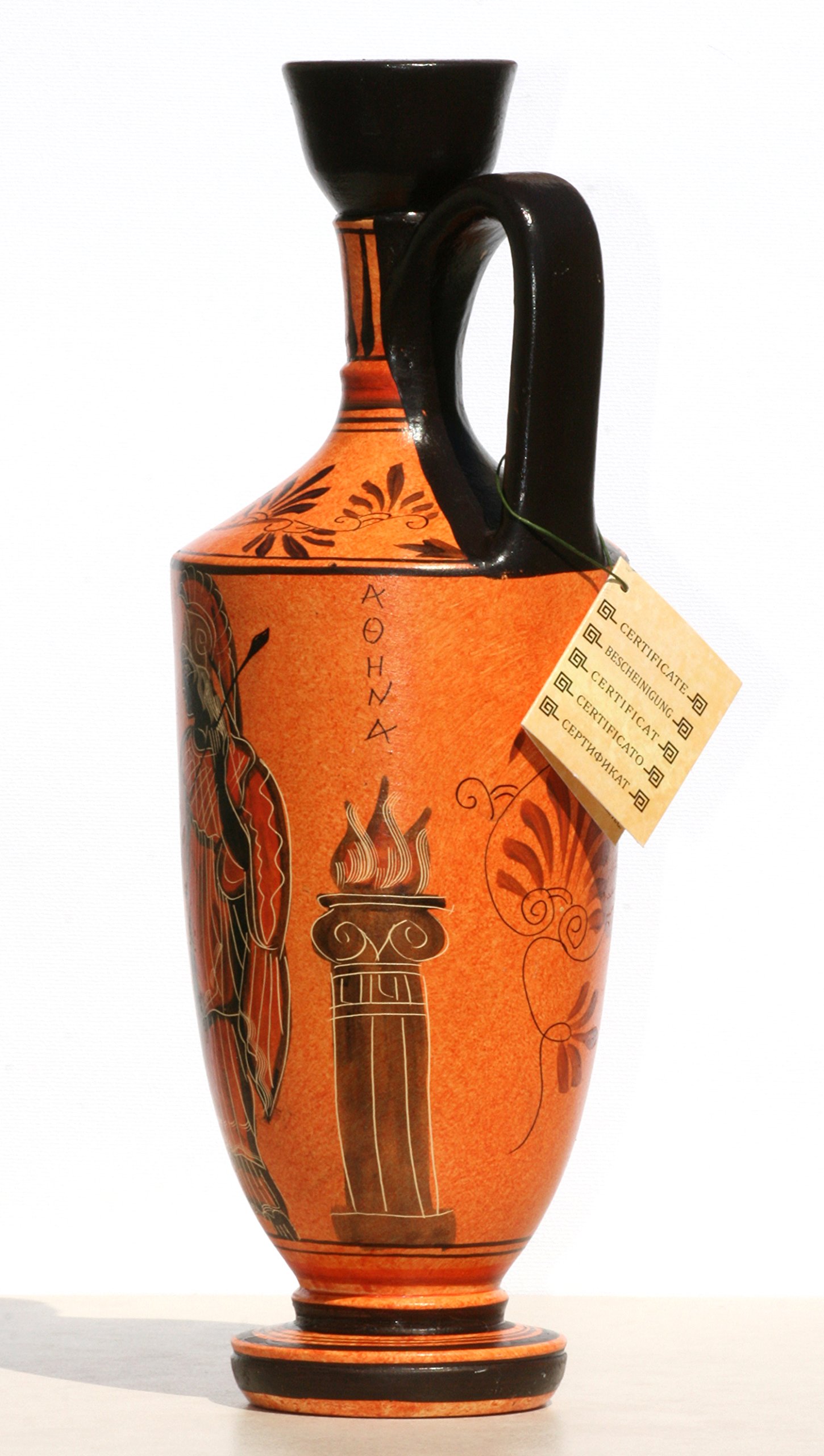 Ancient Greek Ceramic Vase Pot - Handcrafted Lekythos with Goddess Athena & Zeus Design - 10.2 Inch Decorative Vessel for Home Decor, Museum Replica & Greek Mythology Gifts