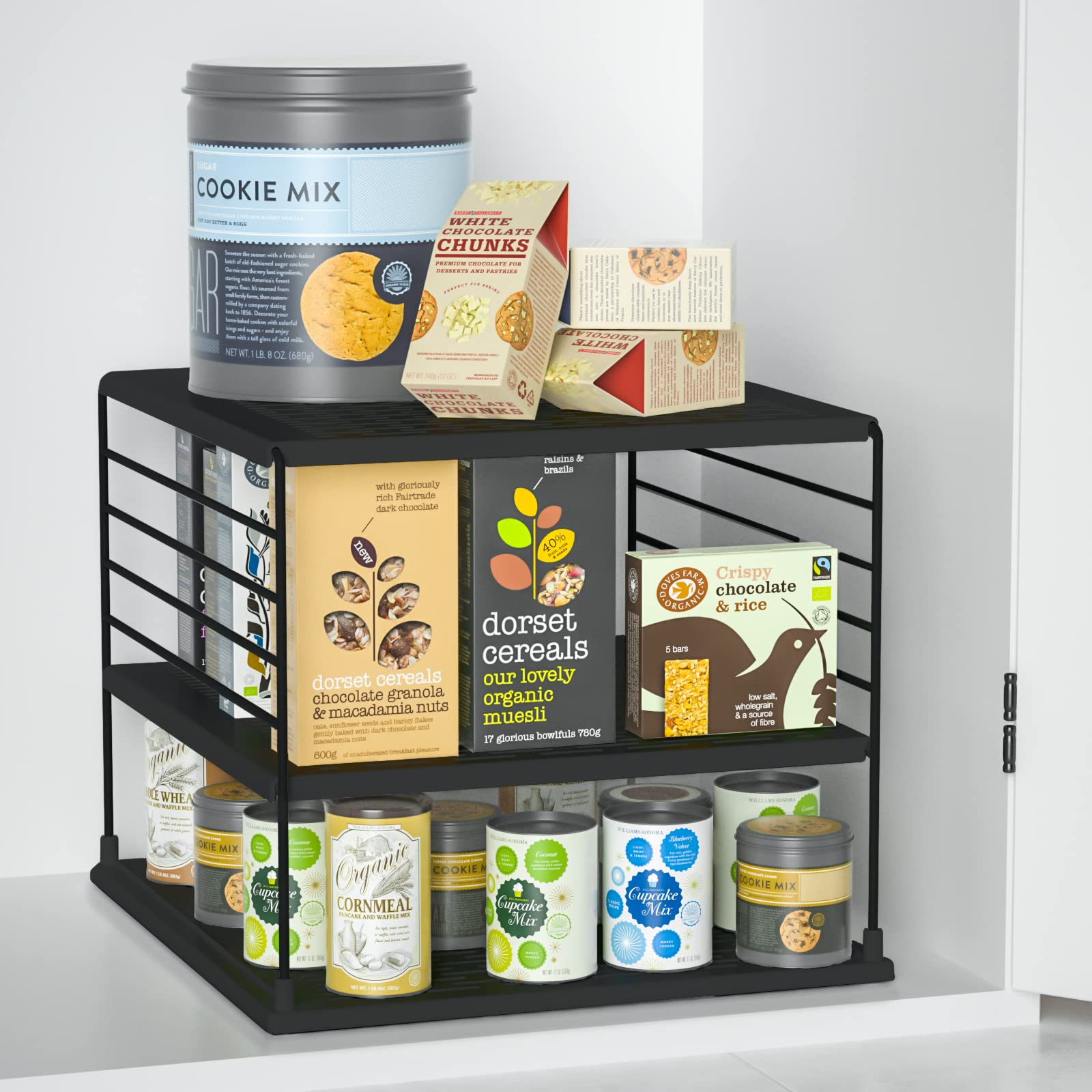 Premium Kitchen Cabinet Organizers & Storage Bins - Divided Compartment Holder for Plastic Bags, Wraps, Foil, Snacks & Boxes | Pantry & Kitchen Organization Solution (Black) | Perfect for Clutter-Free Countertops, Drawer Storage & Meal Prep Organization