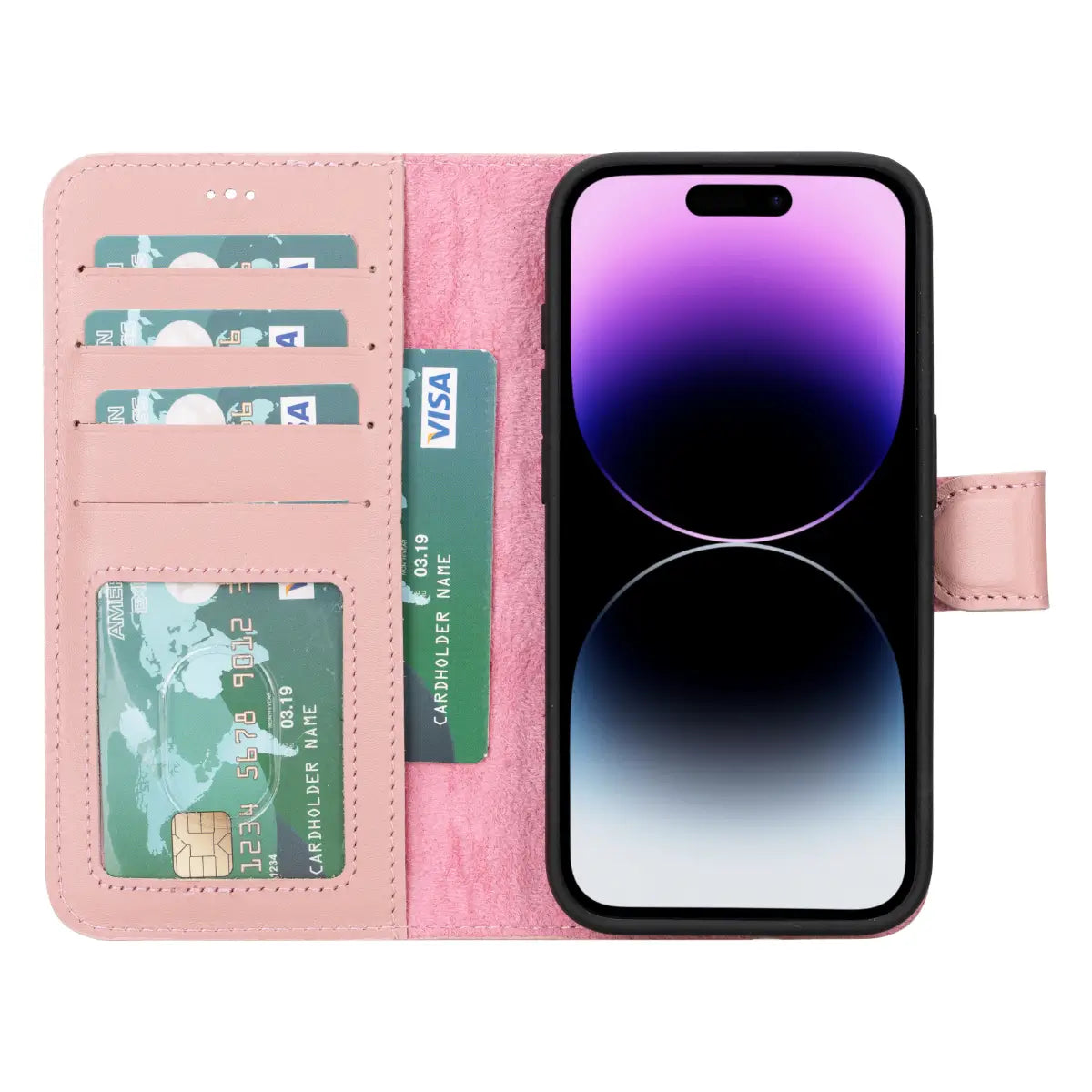 Pink Leather Wallet Case for iPhone 15 Pro - Slim Protective Cover with Card Holder | Perfect for Everyday Use, Travel & Shopping
