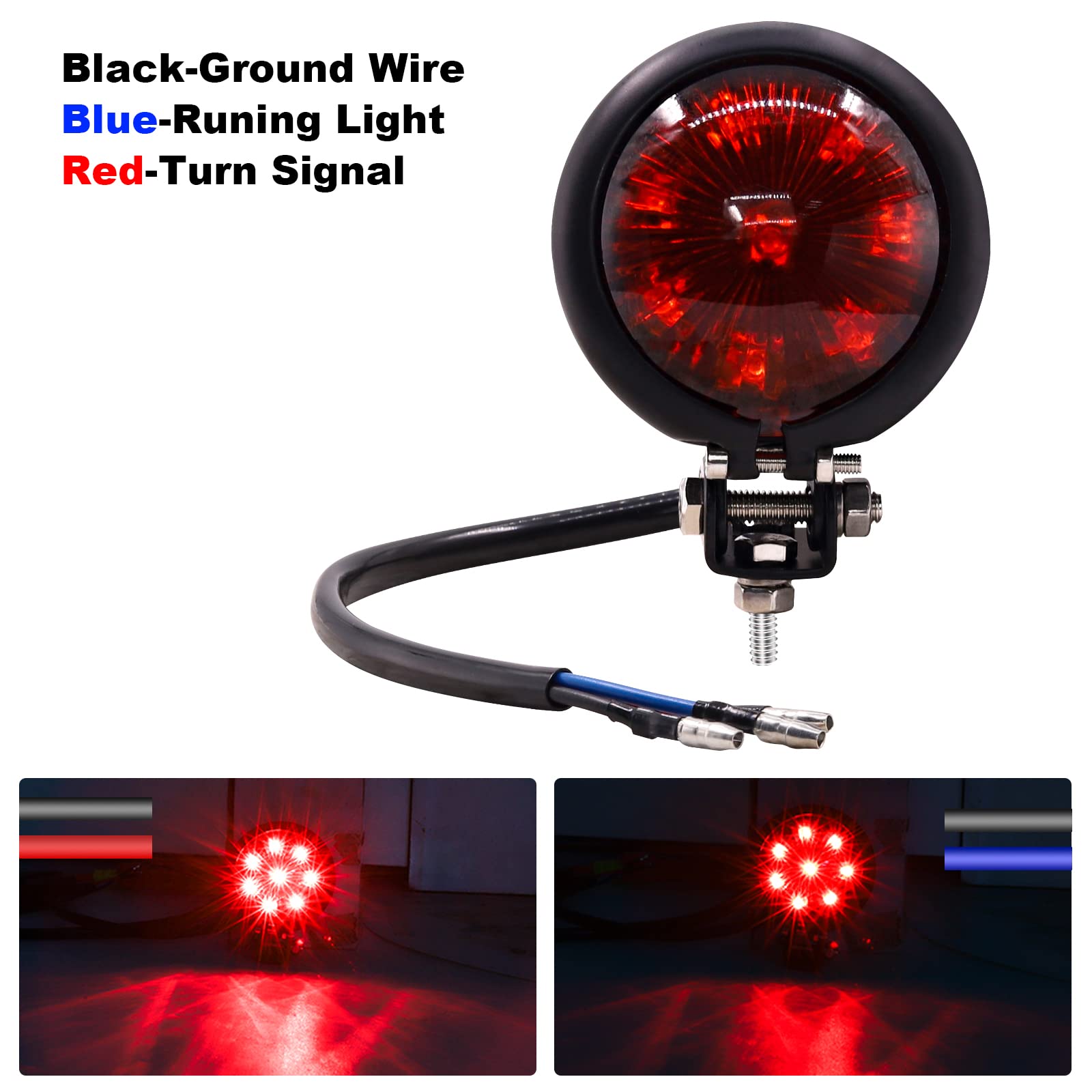 Small Round Red LED Motorcycle Tail Light - Brake Stop & Running Light for Dirt Bikes, Choppers, Cruisers & ATVs (1PC, Red Lens) - Perfect for Night Riding & Off-Road Adventures