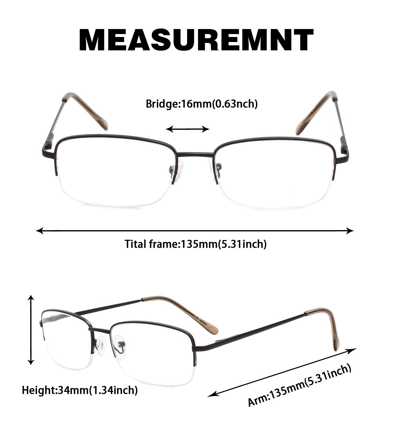 GUD Reading Glasses 5 Pairs - Half Rim Metal Eyeglasses for Women & Men - Computer Reading Glasses +1.00 to +4.00 - Perfect for Office, Reading, and Computer Work