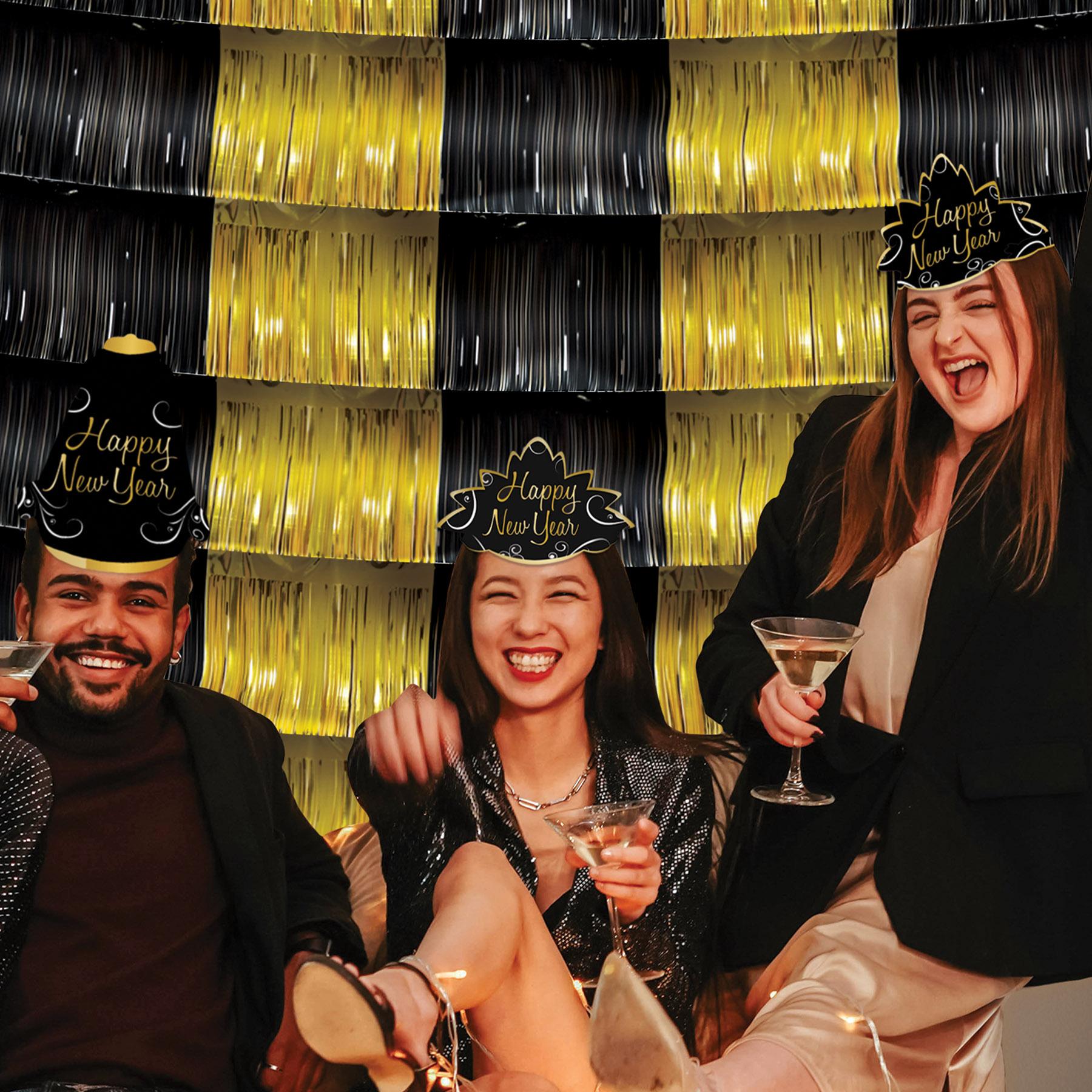 12 Pack Beistle Black and Gold Metallic Party Fringe Garland Backdrop - Elegant Decor for Birthday, Wedding, Baby Shower & Holiday Celebrations