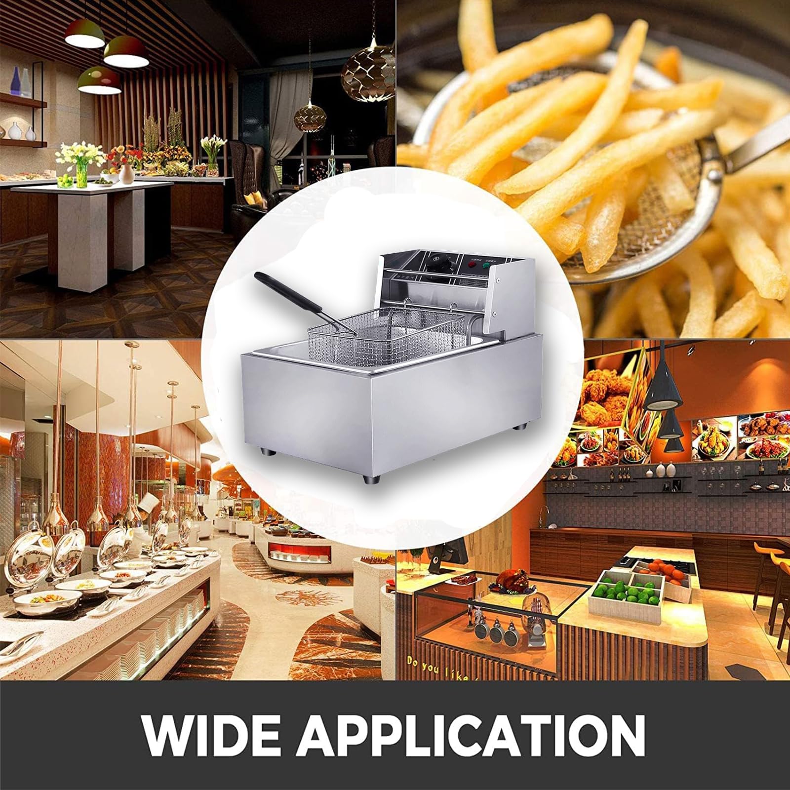 6.3QT/6L Commercial Electric Deep Fryer - Stainless Steel Professional Frying Machine with Triple Basket & Timer for Restaurants, Fast Food Shops, and Home Kitchen - Perfect for French Fries, Chicken Wings, and Donuts