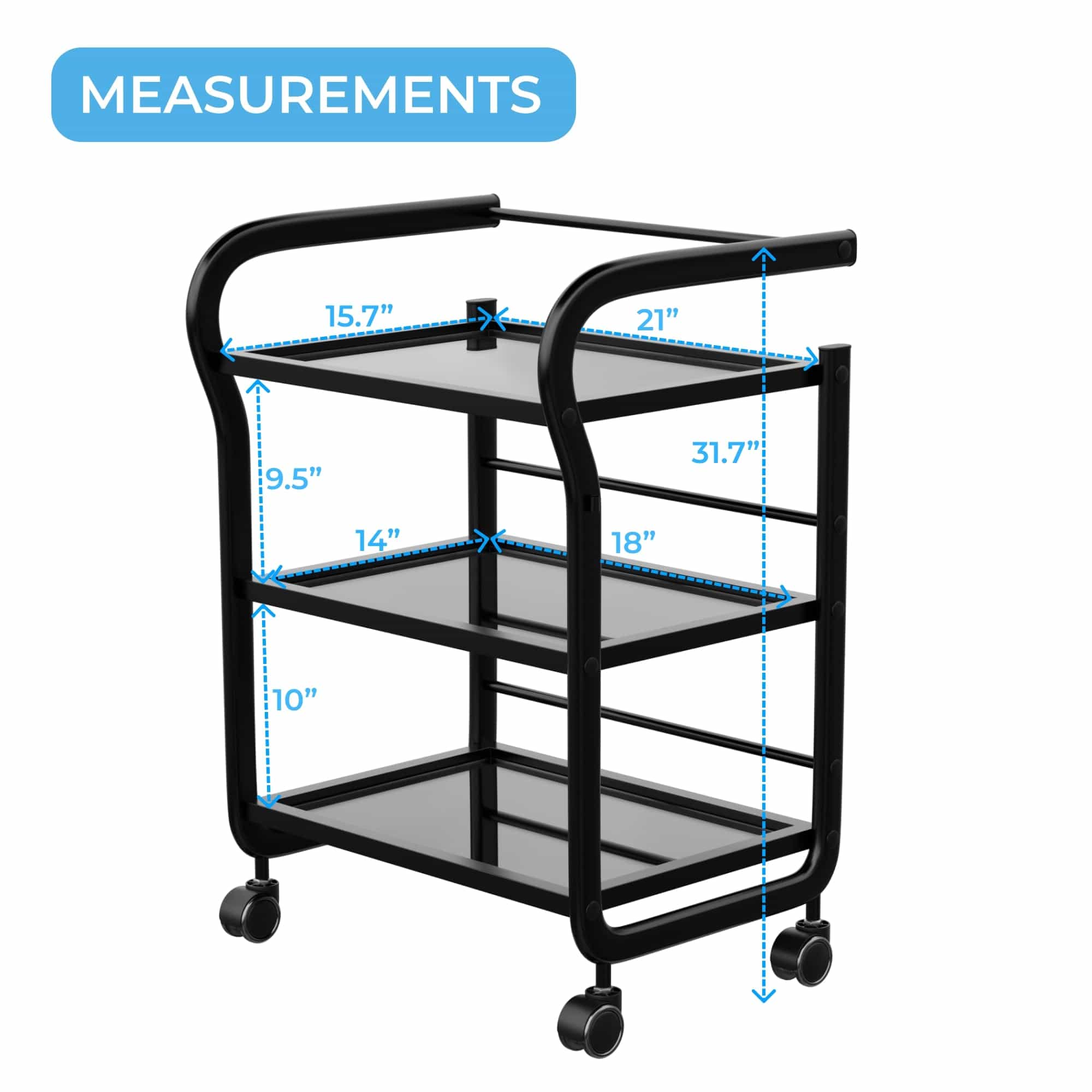ARCUS Beauty Trolley with 3 Tier Glass Shelves - Professional Mobile Storage Cart for Salon, Spa & Home Organization (1013) - Perfect for Makeup, Nail Polish & Skincare Products