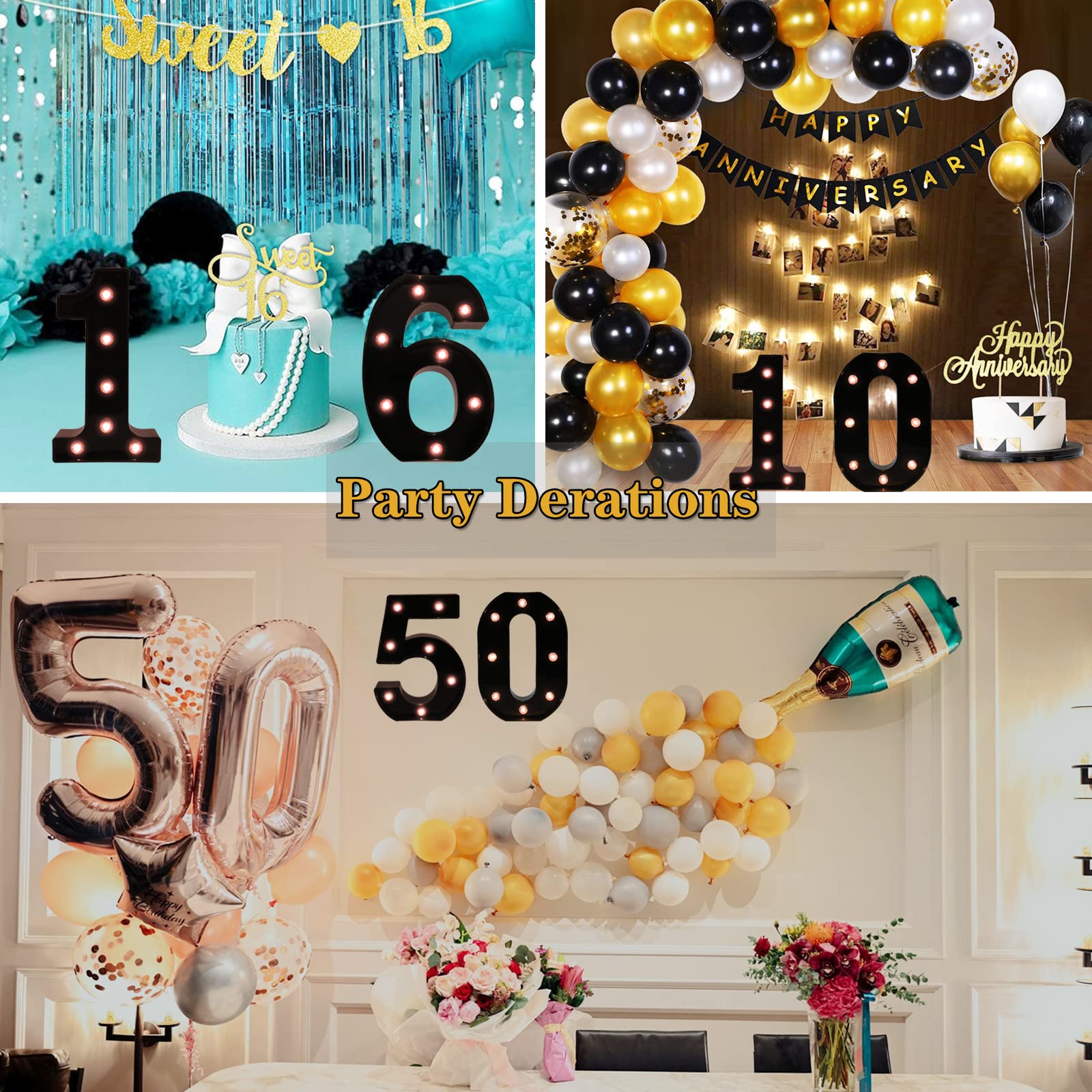 LED Marquee Number Sign - Light Up Black Alphabet & Number Lights for Home, Bar, Christmas, Birthday, Wedding Decor - Perfect for Night Lights & Party Decorations