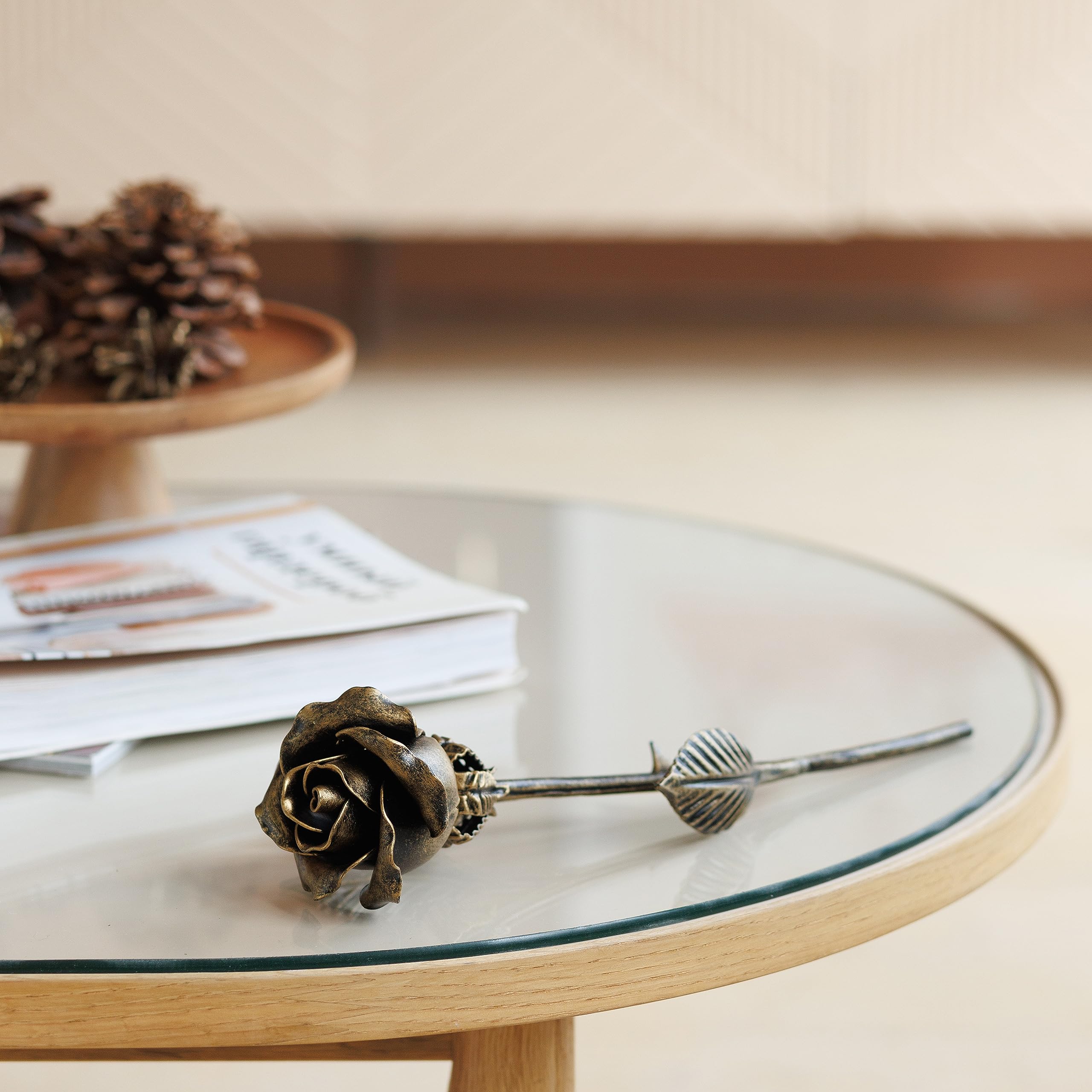 Hand Forged Metal Rose Gift - Bronze Stained Rose with Metal Stand - Romantic Home Decor, Wedding Anniversary Gift, Valentine's Day Present