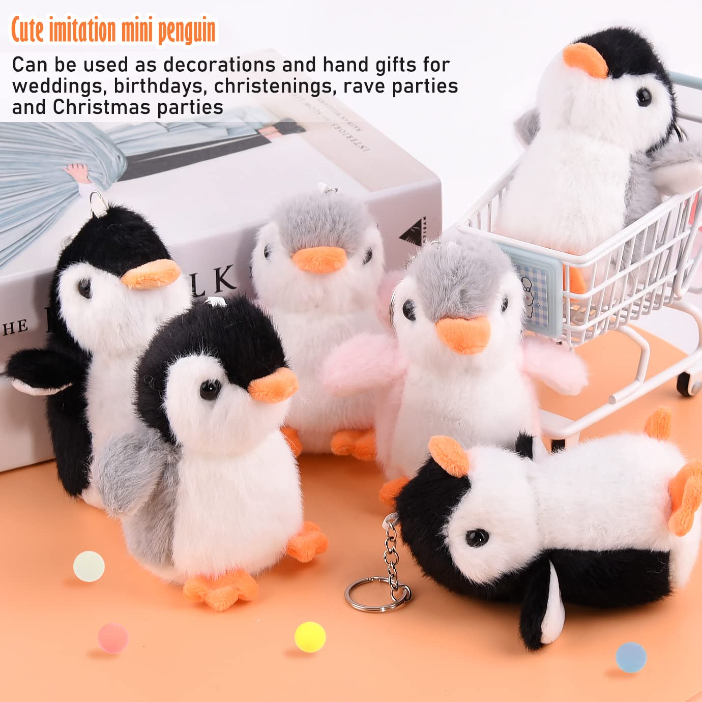 12-Piece Mini Stuffed Animal Penguin Plushies - 4.3 Inch Cute Small Plush Penguins for Party Favors, Keychains, Bag Charms & Home Decor (Black, Grey, Pink) - Perfect for Birthday Parties, Baby Showers & Christmas Stocking Stuffers