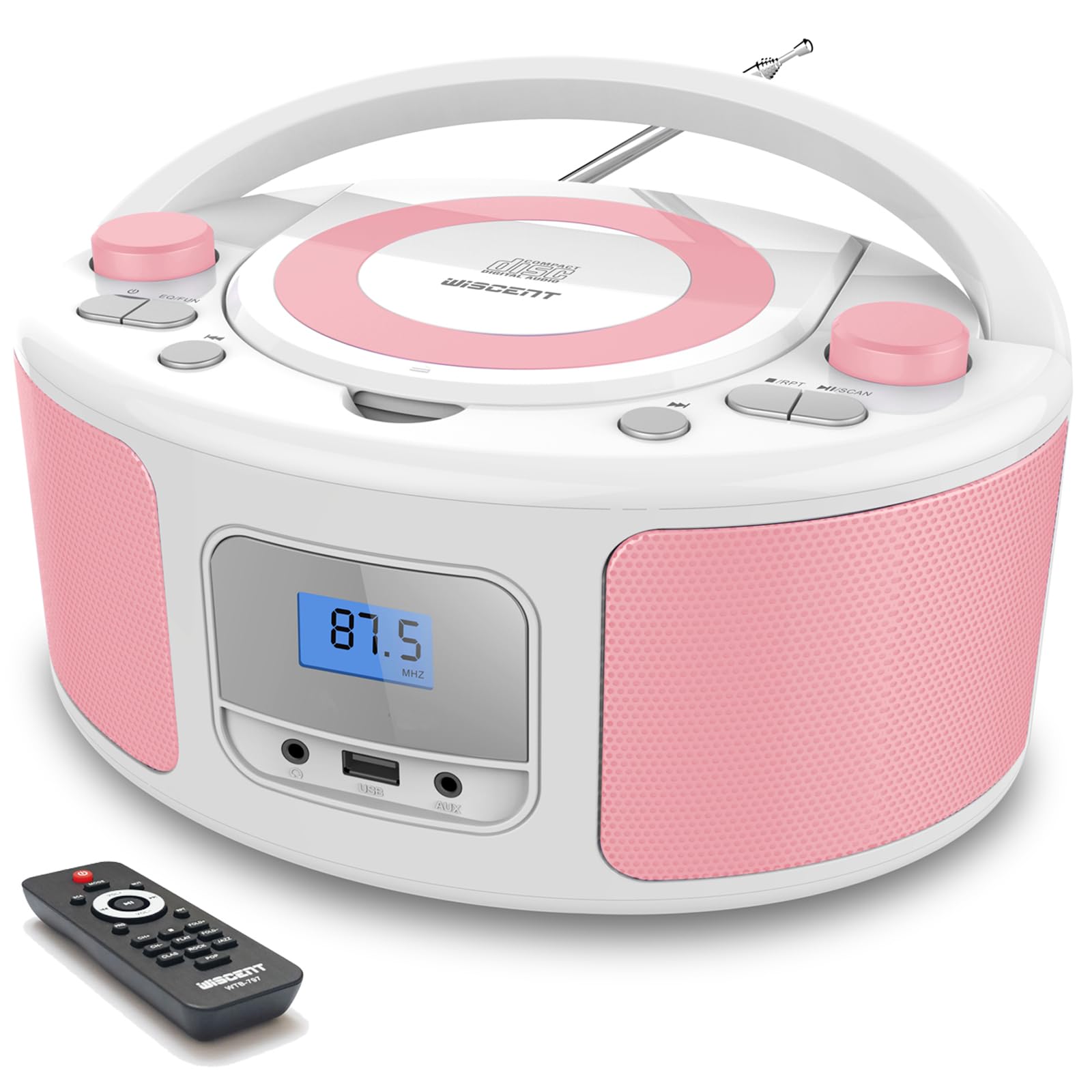 Portable Bluetooth CD Player Boombox with FM Radio, Remote Control, USB & AUX Input - Plays CD-R/CD-RW/MP3/WMA - AC/Battery Powered (WTB-791) - Perfect for Home, Office, Travel & Outdoor Parties