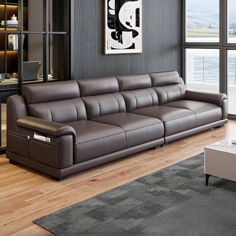 L-Shaped & Straight Left-Facing Sofa Chaise with Concealed Support - Modern Chestnut Brown Living Room Couch for Parlor, Lounge & Home Theater Seating