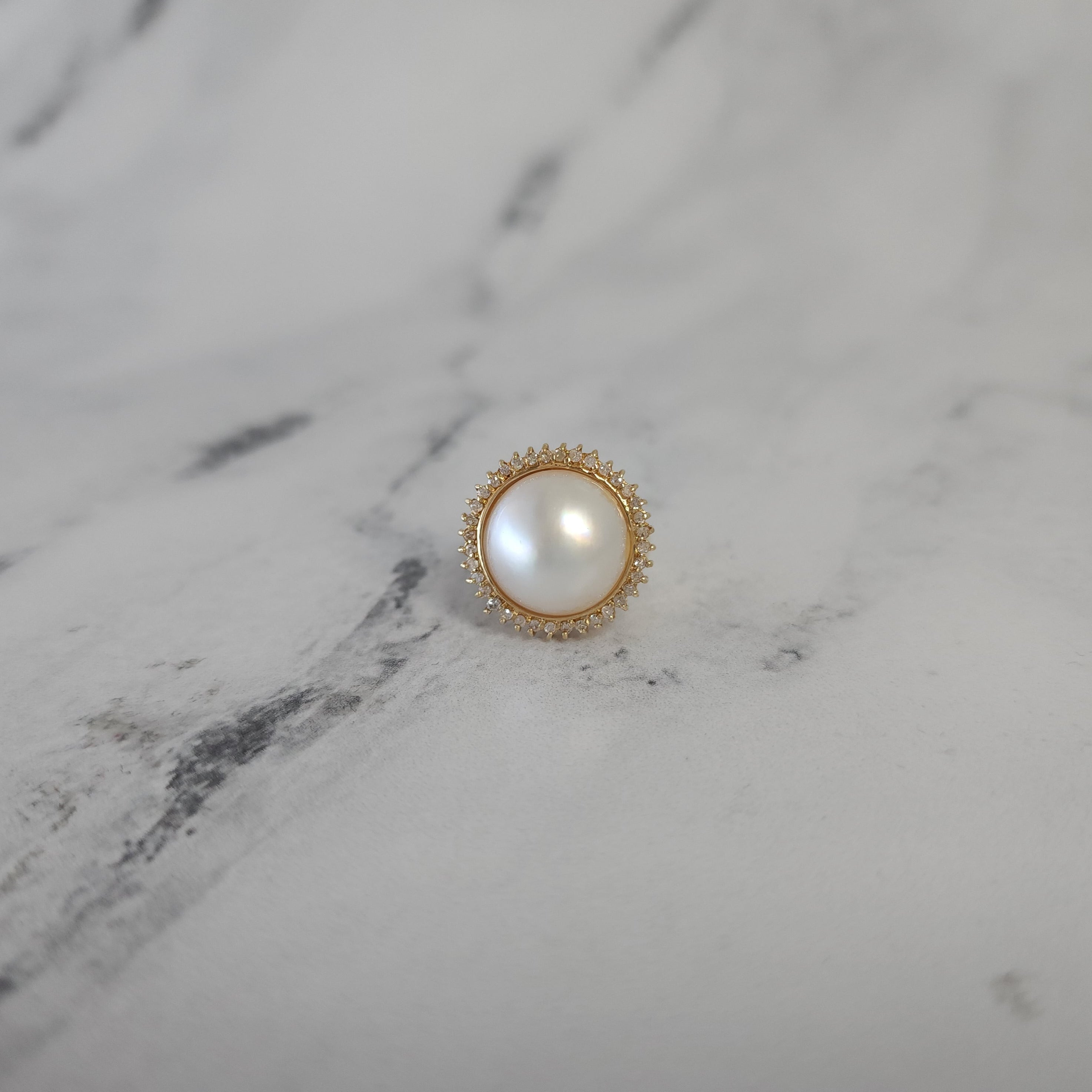13MM Freshwater Pearl Diamond Halo Ring - Elegant Sterling Silver Jewelry for Women, Perfect for Weddings, Anniversaries & Special Occasions