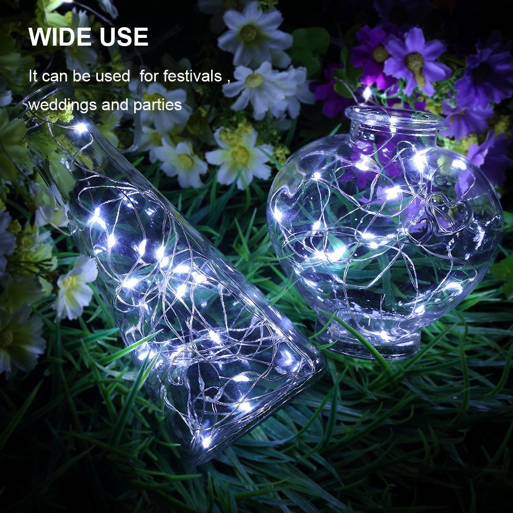 Battery Operated Silver Copper Wire LED String Lights - 33FT 100 LEDs, 8 Modes Dimmable Waterproof Fairy Lights with Remote Control & Timer - Perfect for Indoor Outdoor Wedding, Bedroom, Party, Garden Decoration (White)