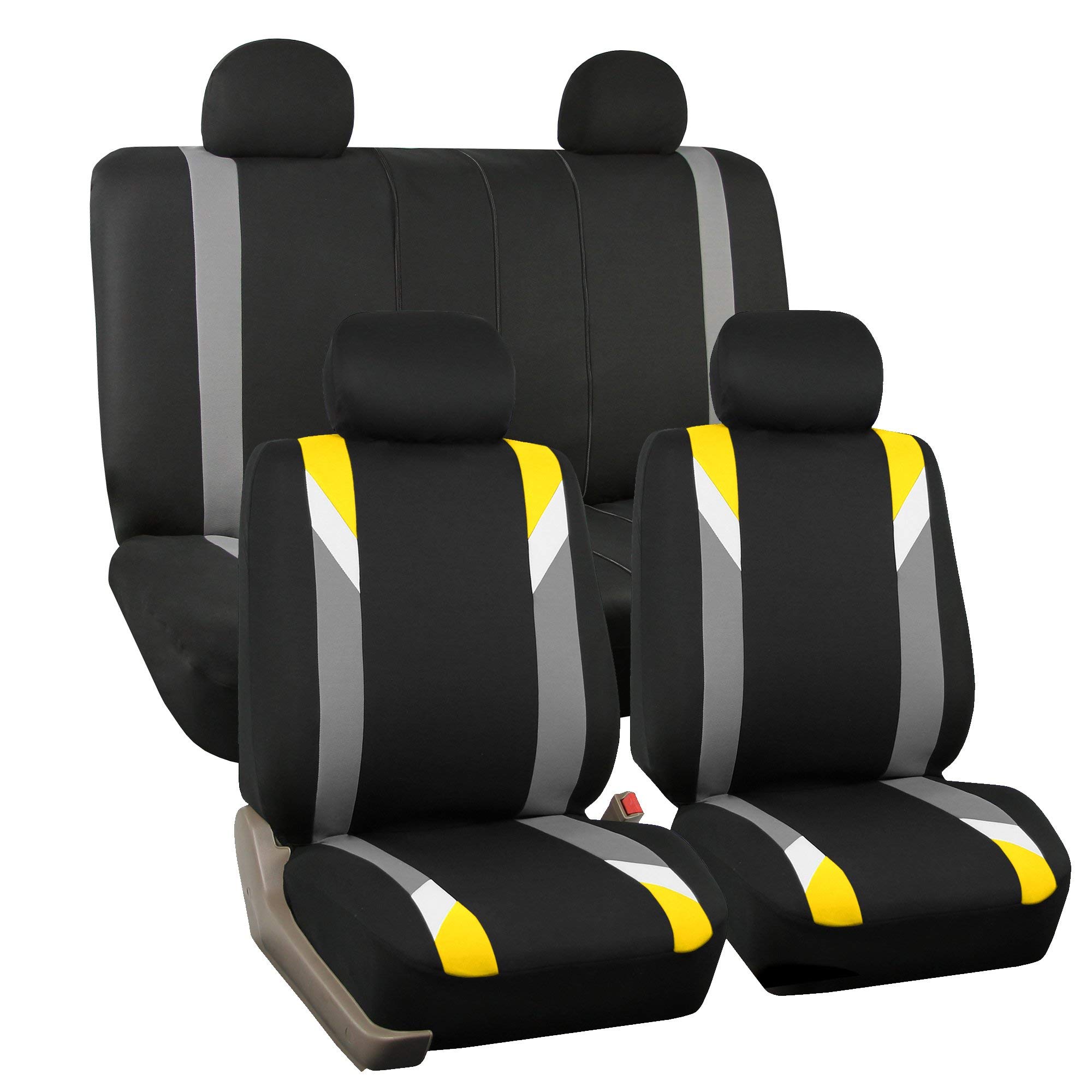 Premium Universal Car Seat Covers Full Set - Yellow Modern Automotive Seat Protectors with Airbag Compatibility & Split Rear Design | Perfect for Cars, Trucks & SUVs | Enhance Comfort & Protect Interior from Wear, Spills & Pets