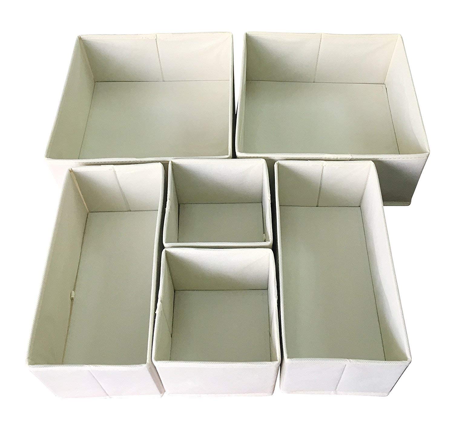 Foldable Fabric Storage Box Organizer - 6 Pack Beige Closet Drawer Dividers for Underwear, Bras, Socks, Ties & Scarves | Space-Saving Home & Office Organization Solution