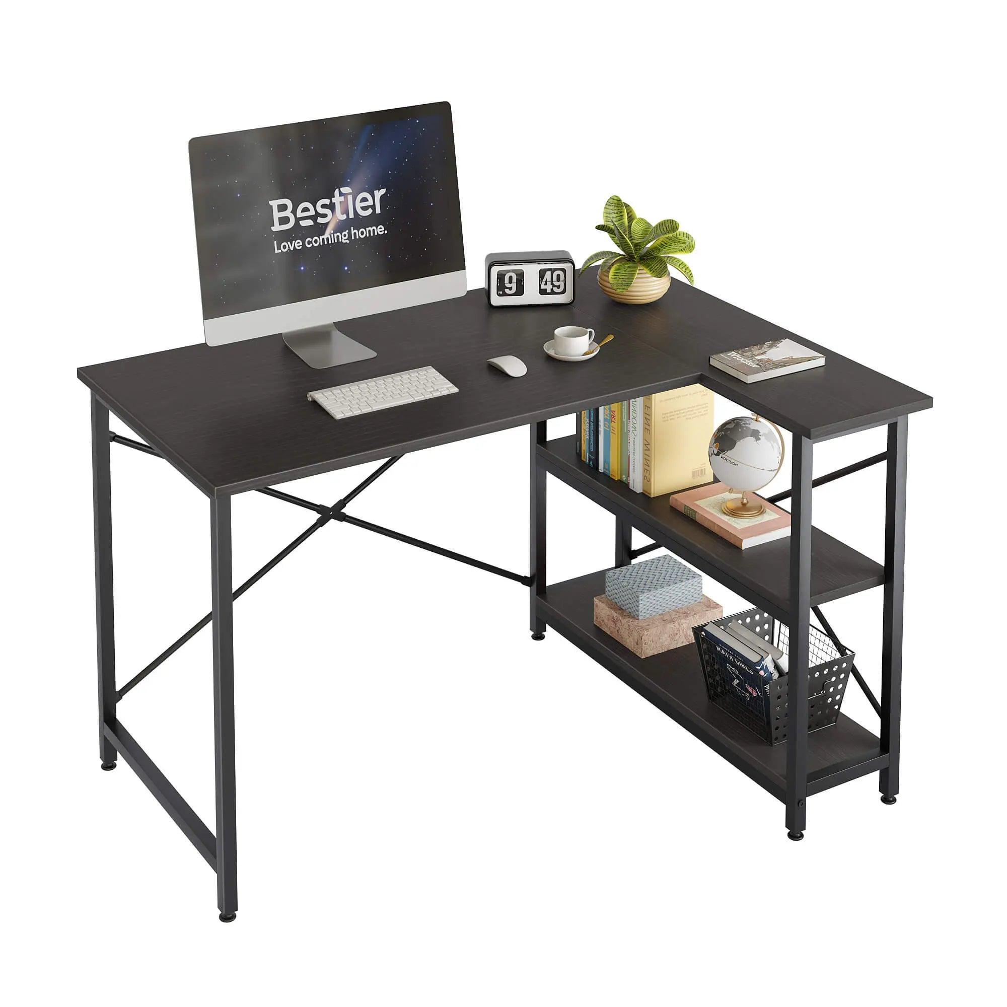 Bestier Small L-Shaped Desk with Reversible Shelves - Compact Home Office Desk for Small Spaces | Perfect for Gaming, Study & Remote Work