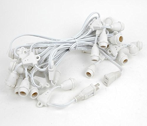 25' Clear Incandescent G50 Globe Outdoor String Lights - Commercial Grade Weatherproof Patio Lights with White Wire & 25 Sockets - Perfect for Backyard, Garden, Gazebo, Cafe, Market & Outdoor Dining Areas