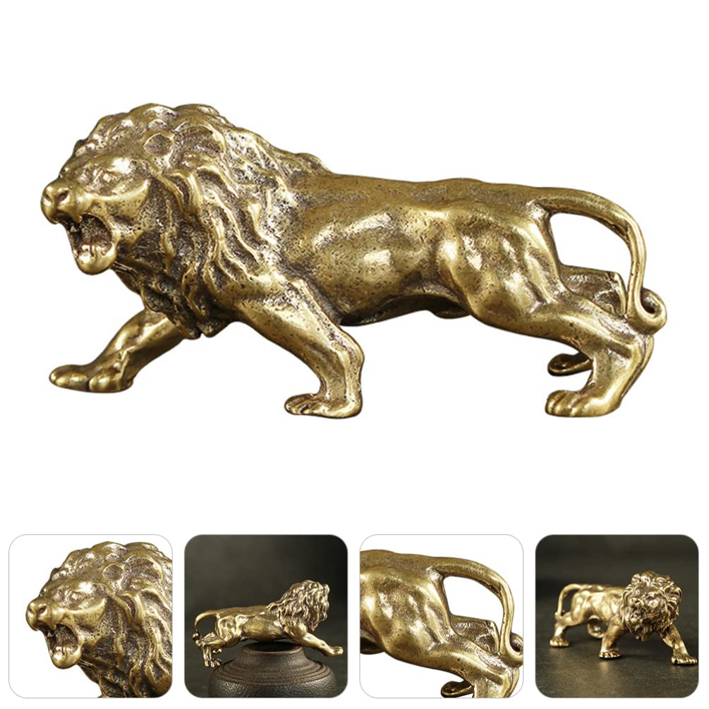 Baluue Handmade Copper Feng Shui Lion Statue - Chinese Home Decor, Housewarming Gift, Money Attracting Ornament for Living Room, Office & Car Interior Decoration