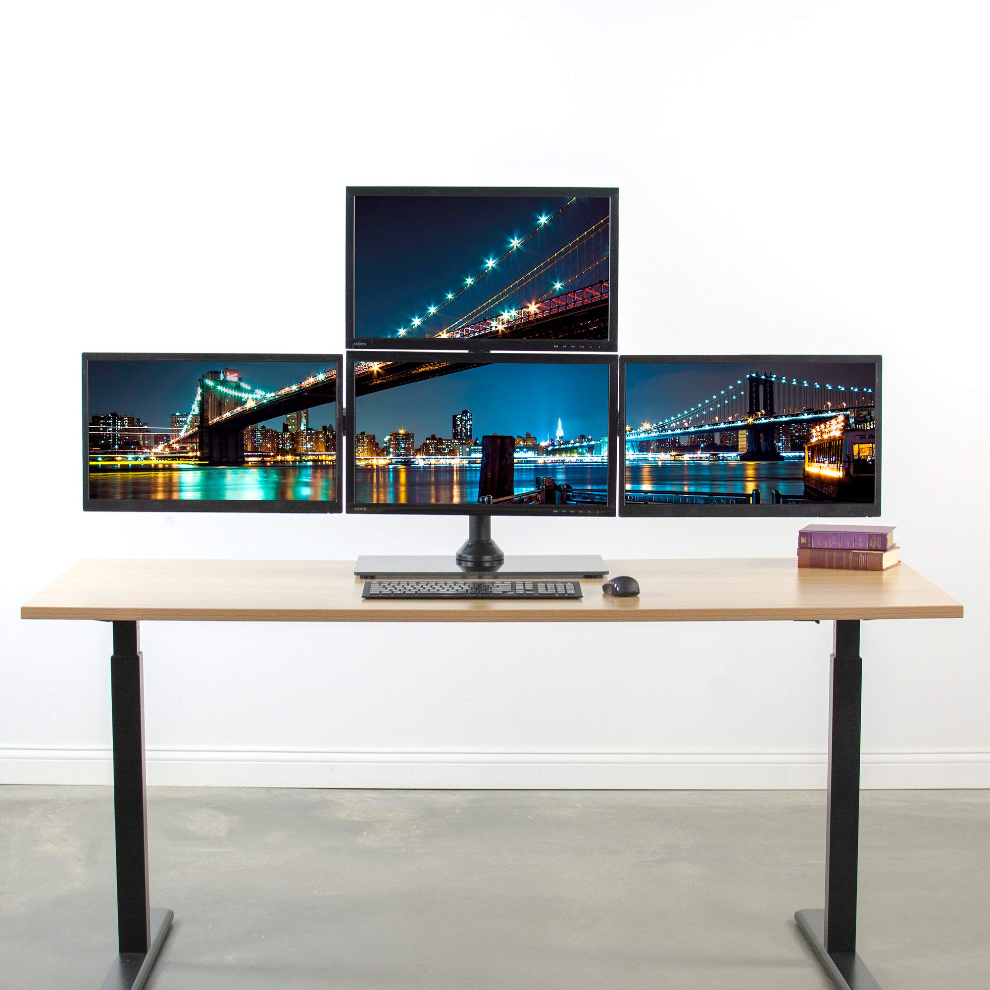 VIVO Black Steel Quad Monitor Stand for 4 Screens up to 24 inches - Heavy Duty Adjustable Free Standing LCD/LED Computer Display Mount STAND-V004TG - Perfect for Home Office, Gaming Setup & Multi-Tasking Workspace