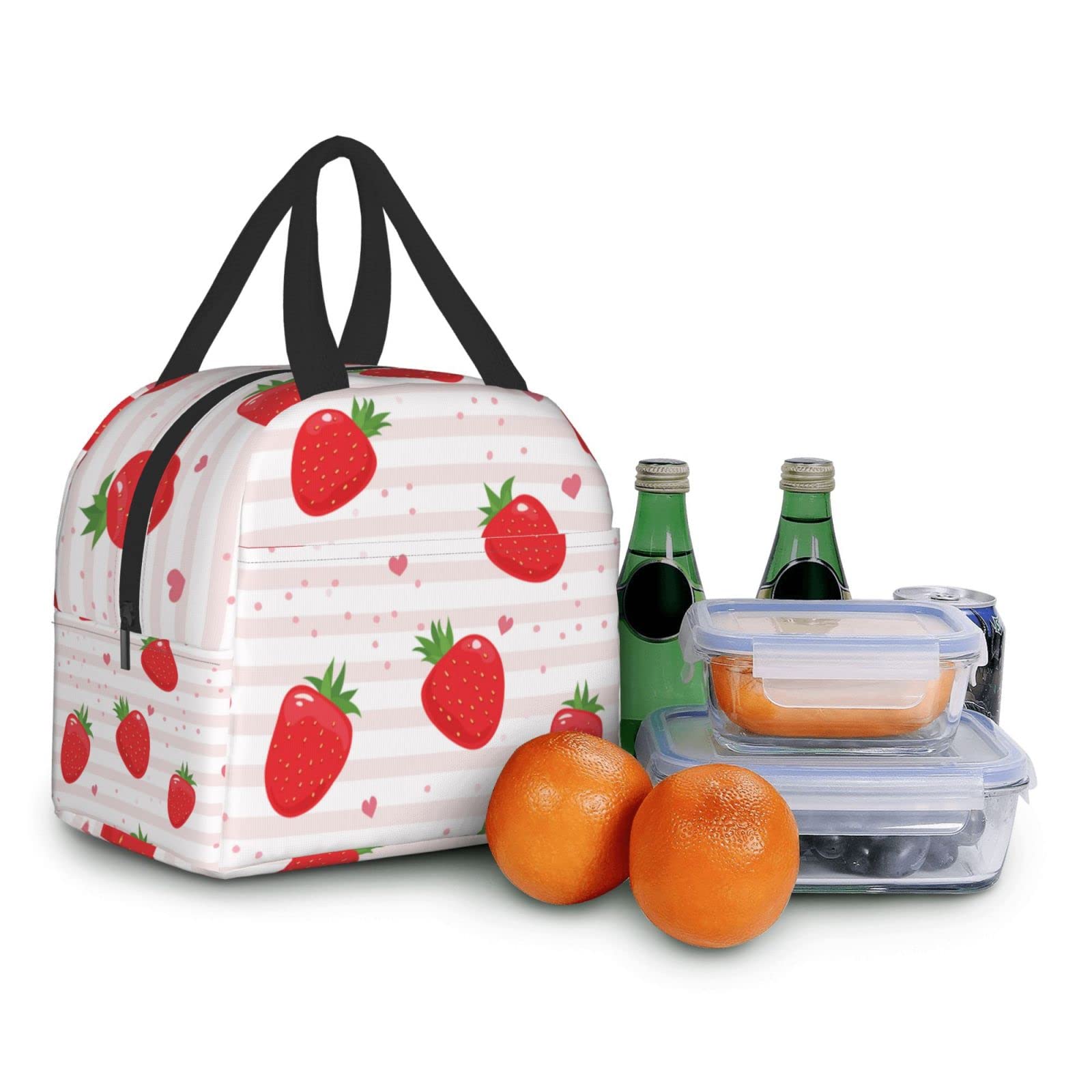 Strawberry Heart Insulated Lunch Bag - Reusable Bento Box & Cooler Tote for Work, Picnic, School - Cute Eco-Friendly Food Container for Women & Men - Perfect for Office, Outdoor, and Shopping