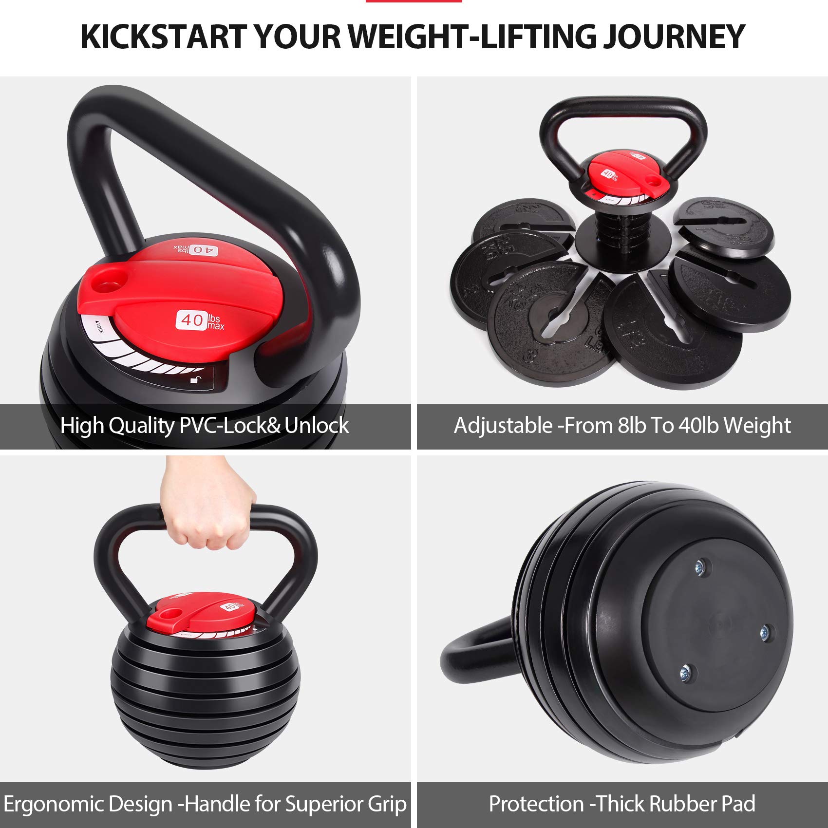 TopMade Adjustable Kettlebell Weights Set - 5lb, 8lb, 9lb, 12lb Cast Iron Free Weights for Home Gym - Strength Training, Core Workouts & Ballistic Exercises - Perfect for Men & Women Fitness Enthusiasts