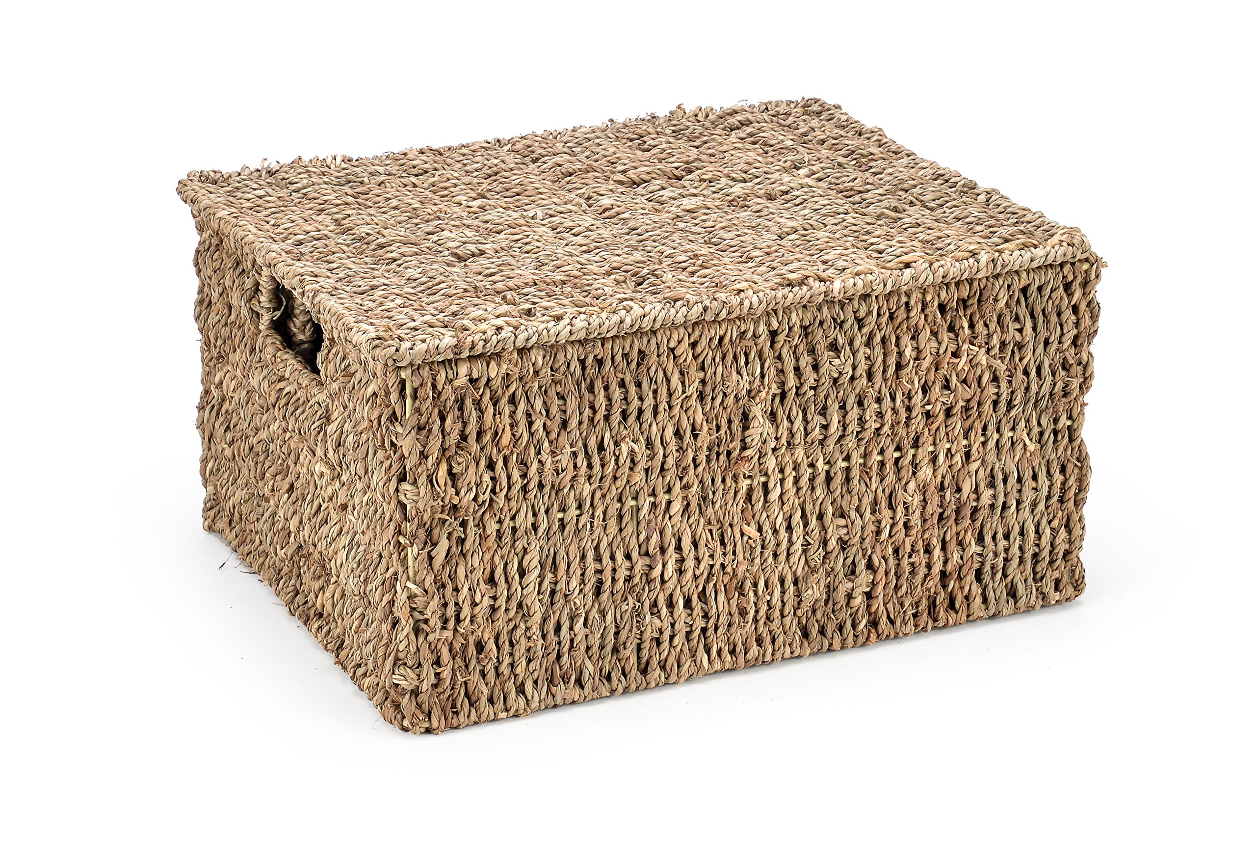 3-Piece Seagrass Storage Baskets with Lids - Natural Rectangular for Home Organization