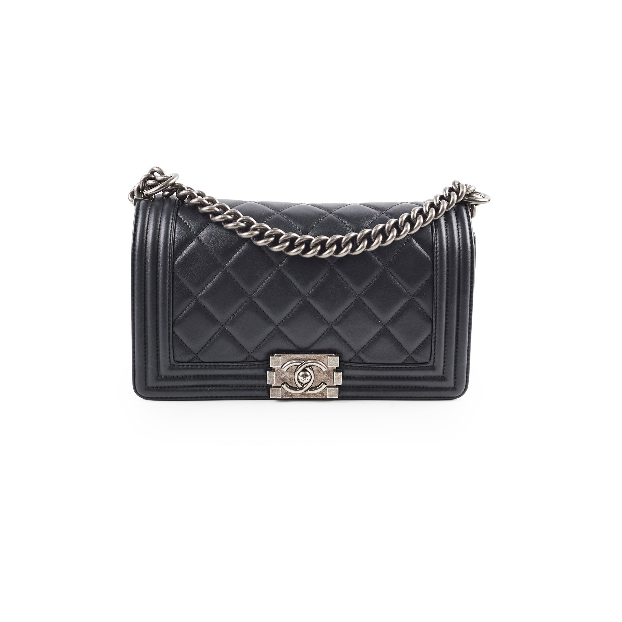 Chanel Old Medium Boy Black Leather Shoulder Bag - Classic Series 19 | Luxury Designer Handbag for Women | Perfect for Evening Events, Parties & Special Occasions