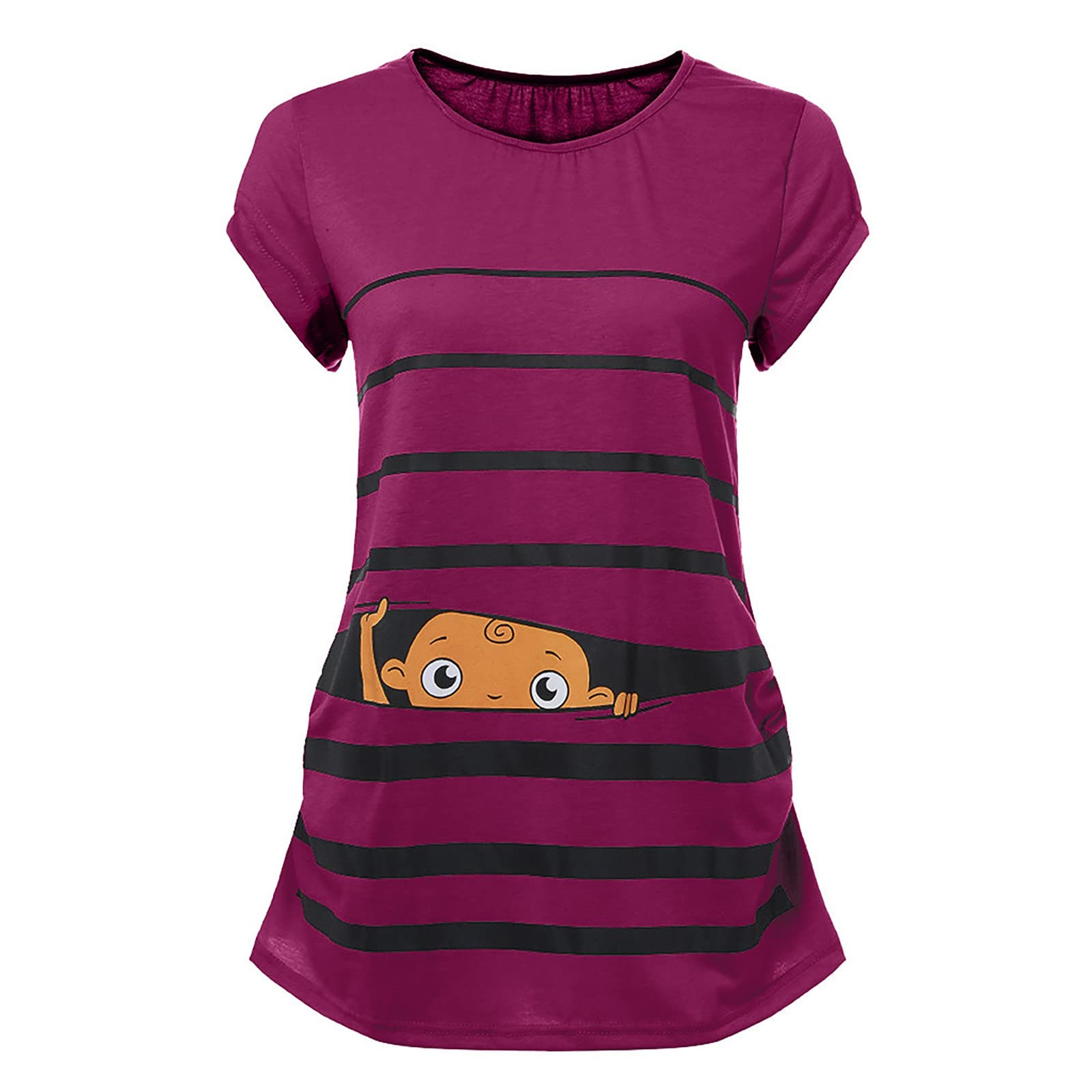 Funny Maternity T-Shirt with Baby Print & Stripes - Cute Short Sleeve Pregnancy Top for Women | Perfect for Baby Showers, Maternity Photos & Casual Wear