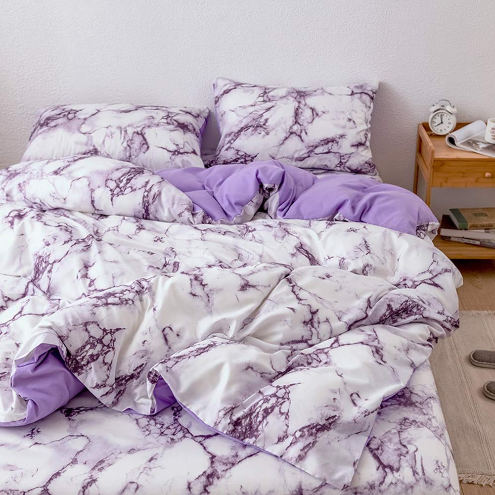 Premium Bedding Set - Soft, Breathable & Comfortable Bed Sheets for Bedroom & Study Room (Marble-Purple) | Perfect for Home, Dorm, Guest Room & Hotel Use