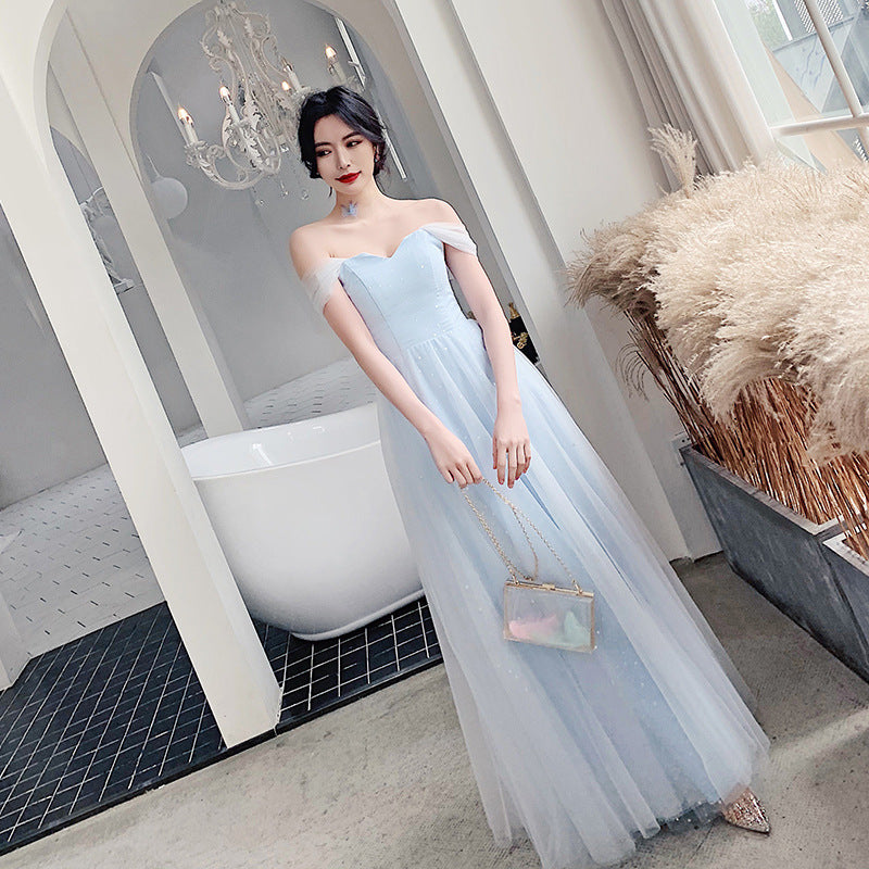Off Shoulder Baby Blue Prom Dress - A-Line Tulle Formal Gown for Homecoming, Quinceañera & Evening Parties | Elegant Sweet 16 & Wedding Guest Dress