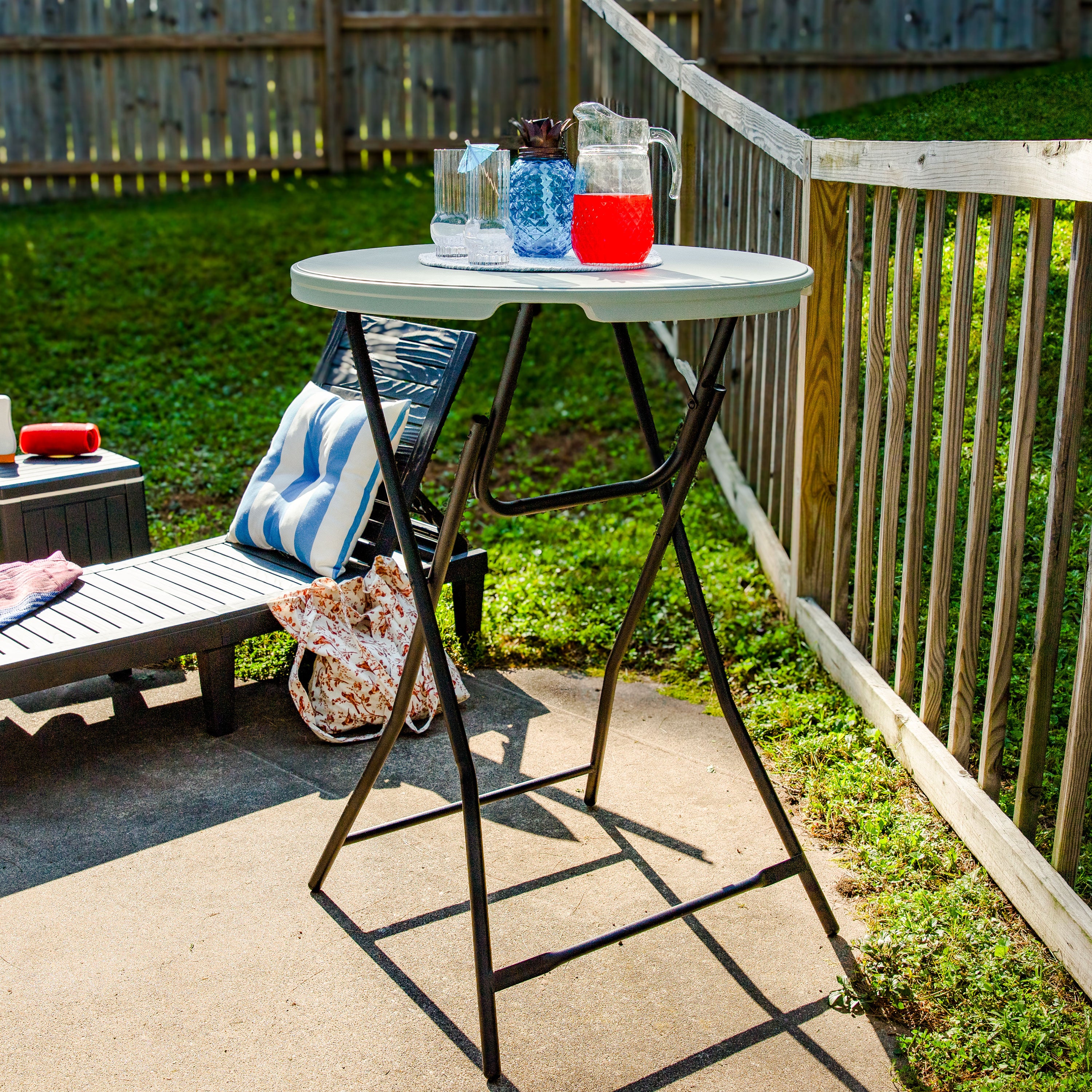 Sunnydaze 32-Inch Plastic Folding Table - Bar Height, Lightweight & Portable, Gray - Perfect for Outdoor Patio, BBQ, Picnic, Camping & Tailgating