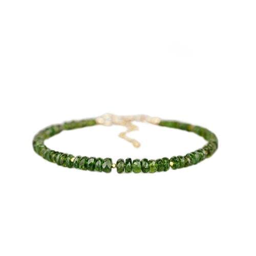 Precious-GEMS Chrome Diopside Gemstone Bracelet - Dainty Green Beaded Stacking Bracelet in Gold Fill or 925 Sterling Silver | Perfect for Layering, Gift Giving & Everyday Elegance