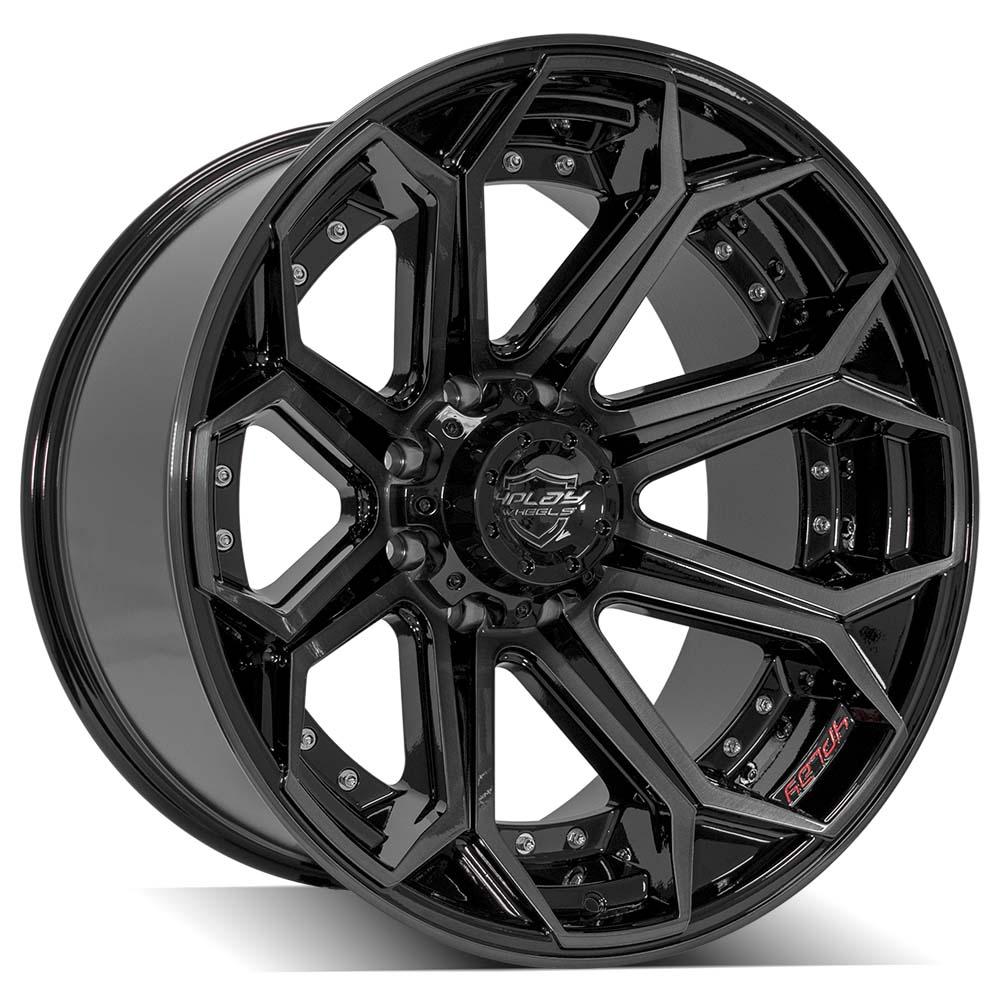 4Play Gen2 4P80R Gloss Black Wheels 22x12.0 with Brushed Face & Tinted Clear - 8x180mm Bolt Pattern, 124.1mm Hub - Perfect for Off-Road Trucks & SUVs