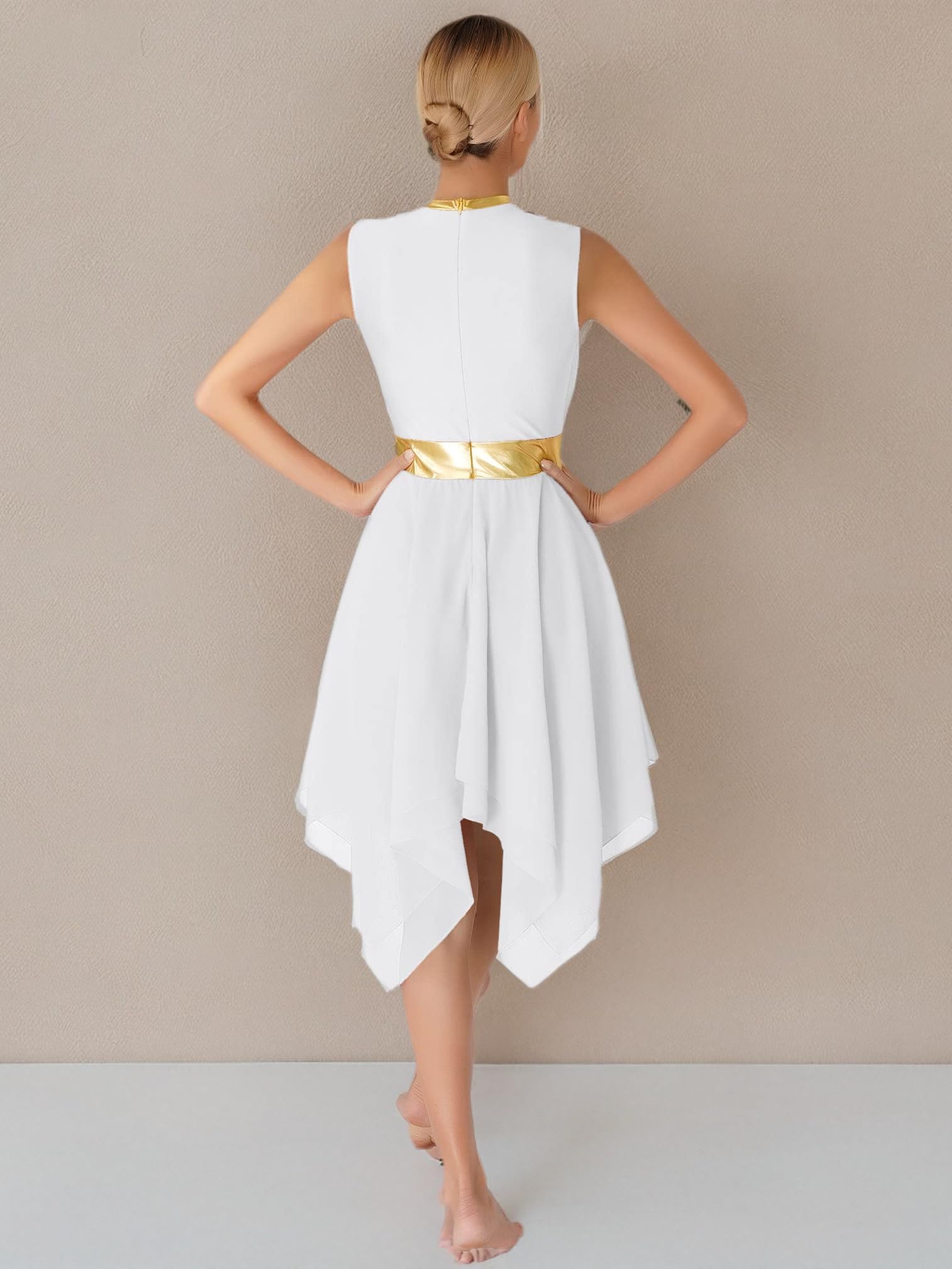 Women's Asymmetrical Sleeveless Color Block Lyrical Modern Dance Dress for Praise Worship Performance