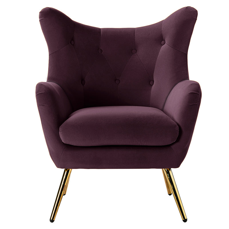 Luxury Isabelle Wingback Velvet Upholstered Armchair - High Back Accent Chair with Sturdy Metal Legs for Living Room, Bedroom & Office Decor
