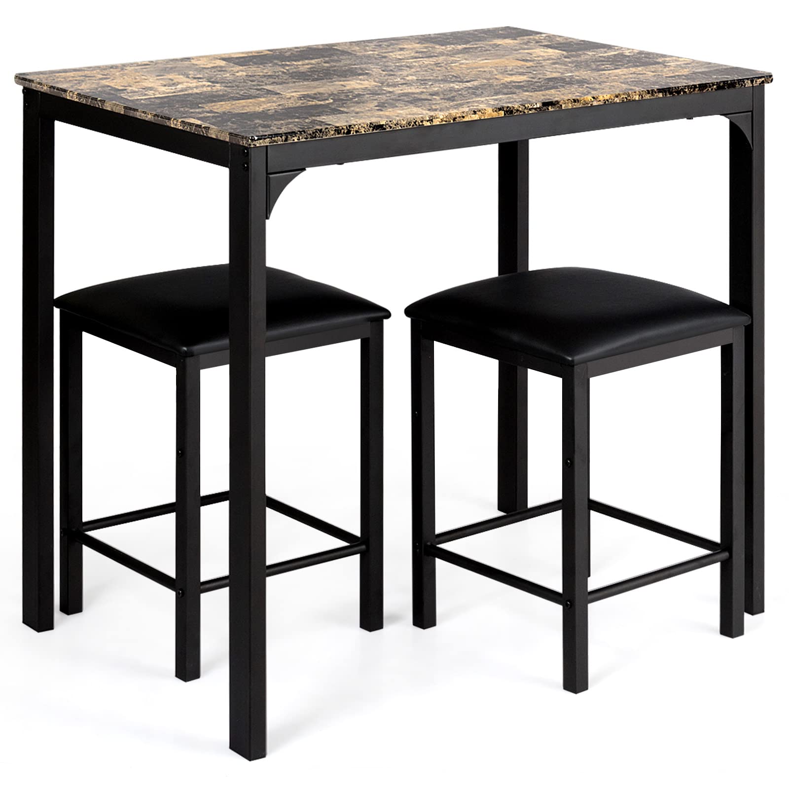Casart 3-Piece Faux Marble Dining Table Set with 2 Stools - Modern Kitchen & Bar Counter Height Table for Small Spaces, Breakfast Nook, Apartment, Condo - Easy Assembly & Durable Design