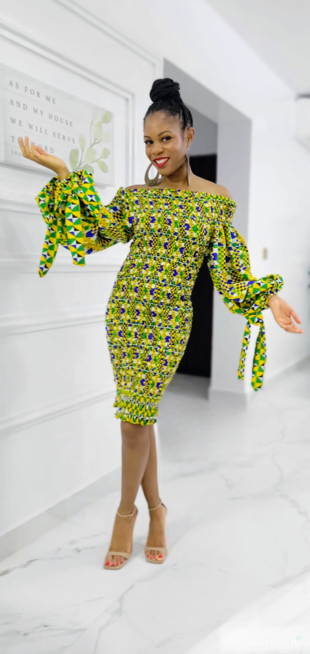 African Print Ankara Kitenge Smocked Stretch Dress - DPLD450 | Stylish & Comfortable Women's Fashion for Parties, Weddings & Casual Wear
