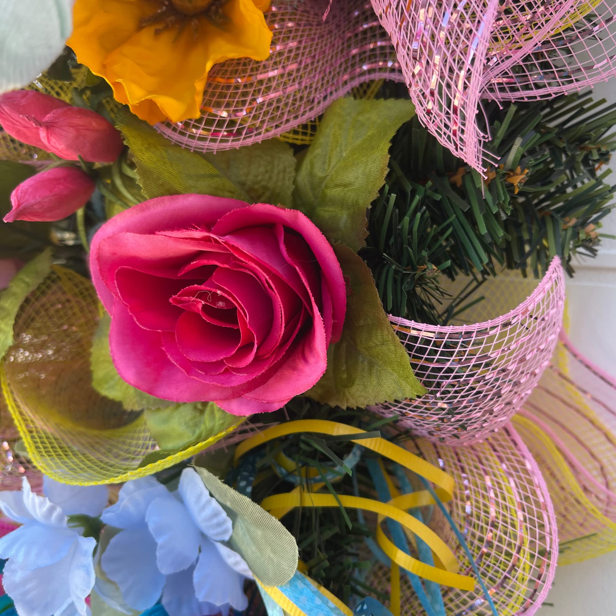 Spring 2022 Floral Tear Drop Swag Wreath - Elegant Home Door Decor for Easter, Wedding & Seasonal Celebrations