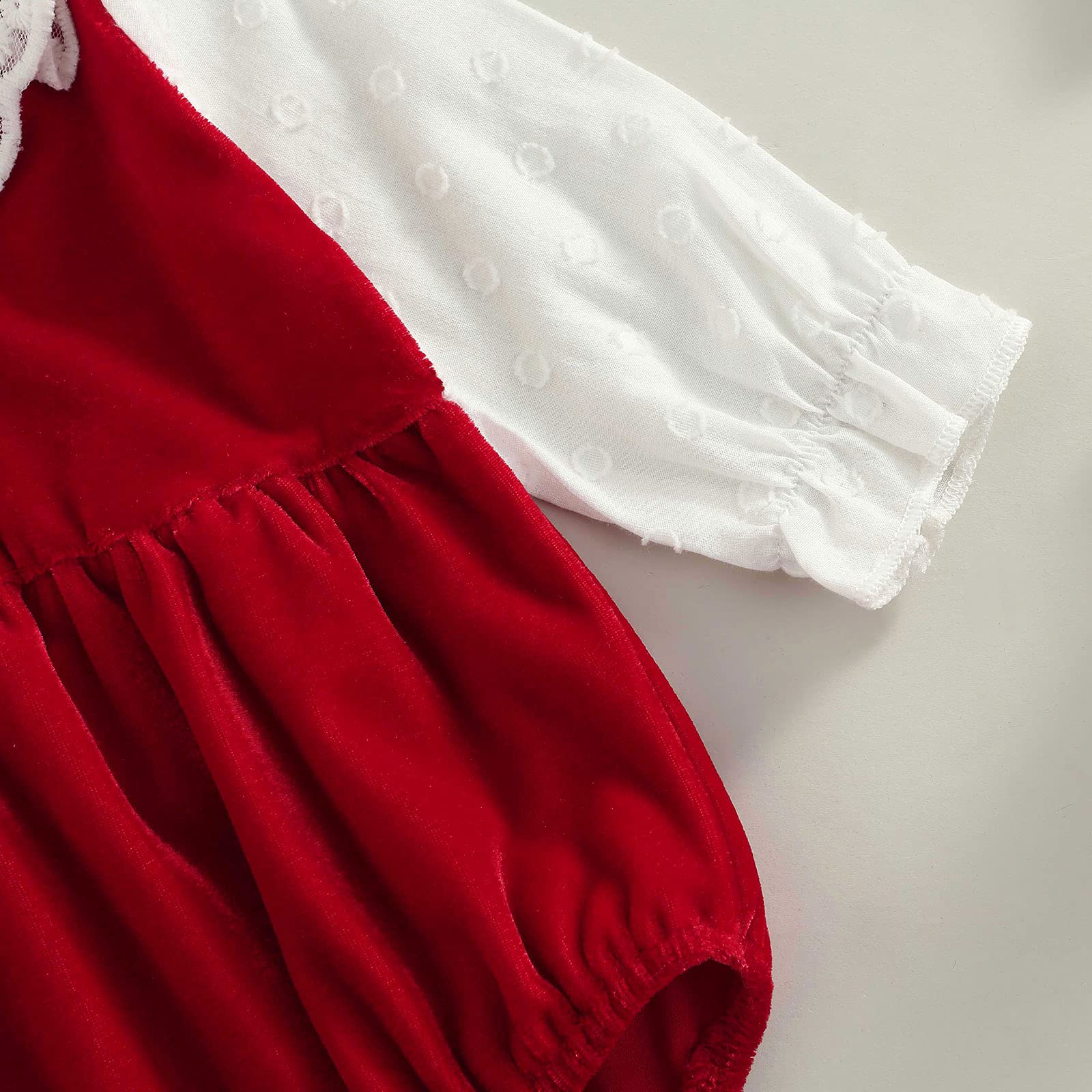 BOIBOKO Newborn Baby Girl Christmas Outfit - Red Lace Long Sleeve Romper Jumpsuit with Headband | Winter Holiday Photoshoot, Family Gathering, Seasonal Party Wear