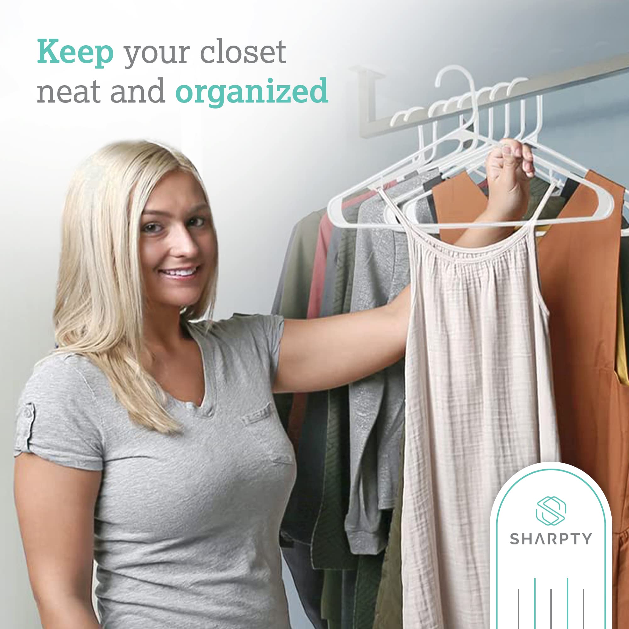 Sharpty 20-Pack Heavy Duty Plastic Clothes Hangers - Durable Space-Saving Hangers for Coats, Shirts & Clothing - White Closet Organizers for Everyday Use, Wardrobe Essentials & Home Storage Solutions