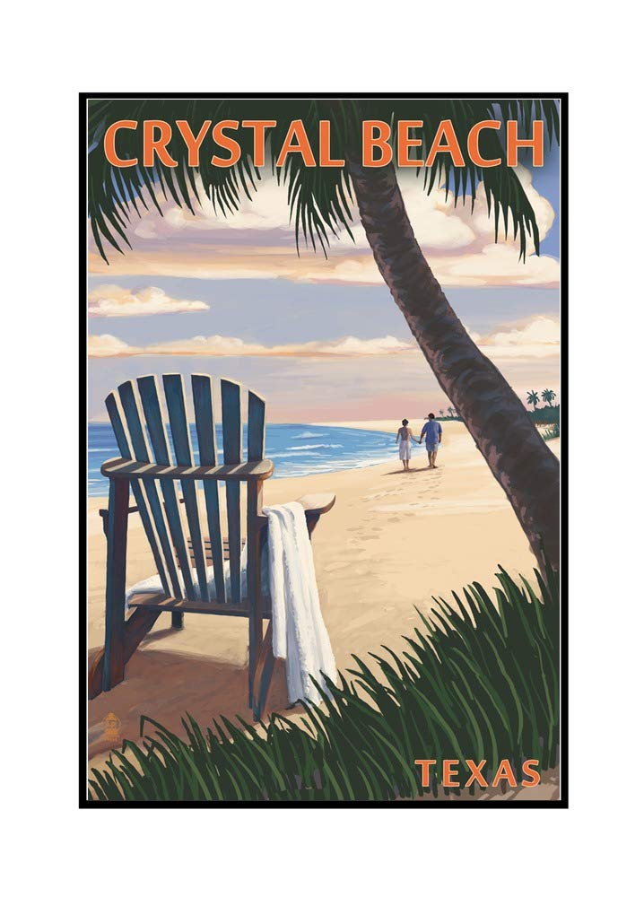Crystal Beach, Texas Adirondack Chair on the Beach - 24x36 Framed Gallery Wrapped Stretched Canvas - Perfect for Coastal Home Decor & Living Room Wall Art