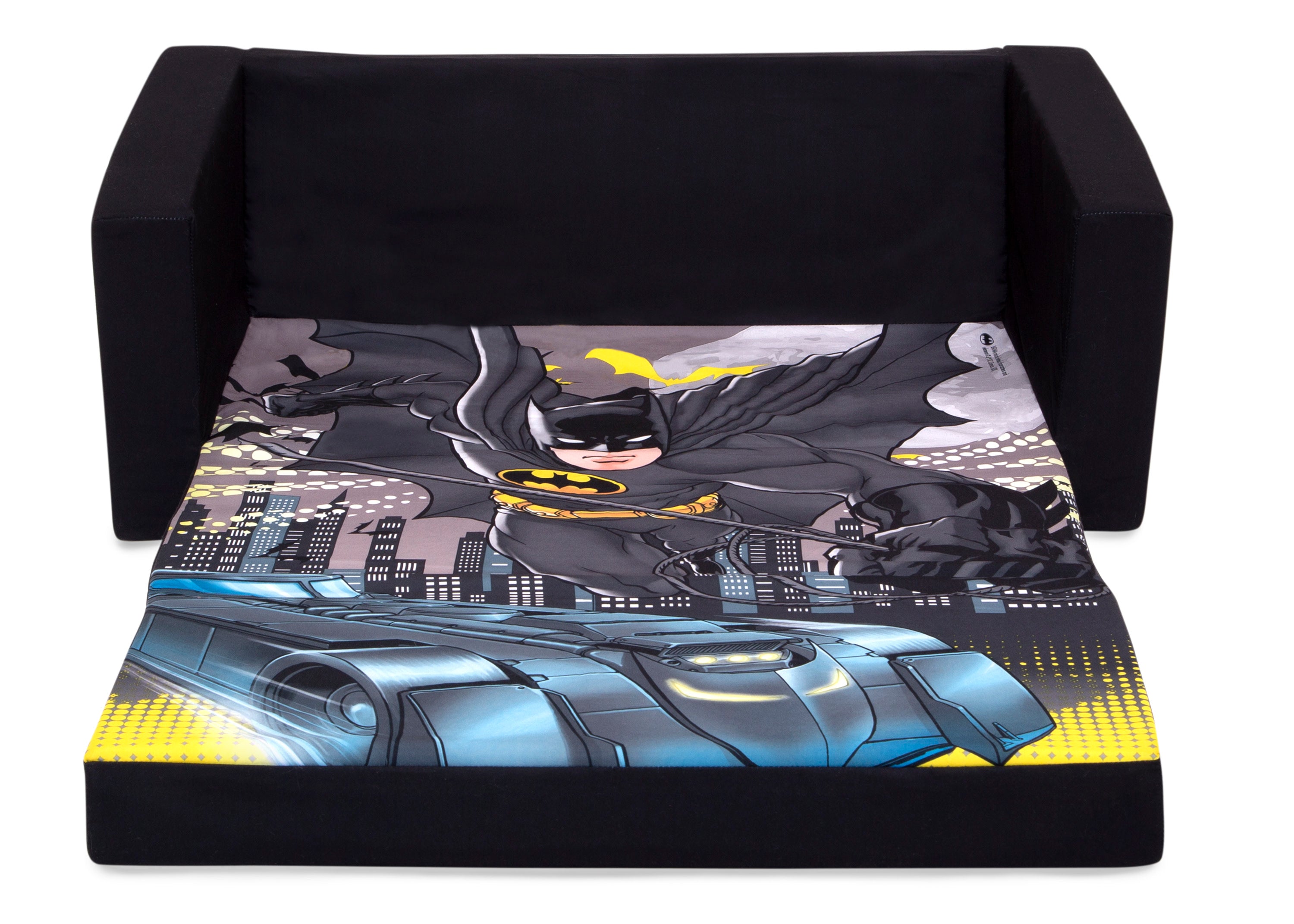 Batman Cozee Flip Out Sofa - 2 in 1 Convertible Kids Sofa to Lounger Bed | Superhero Themed Playroom Furniture for Boys & Girls | Perfect for Movie Nights, Gaming & Sleepovers