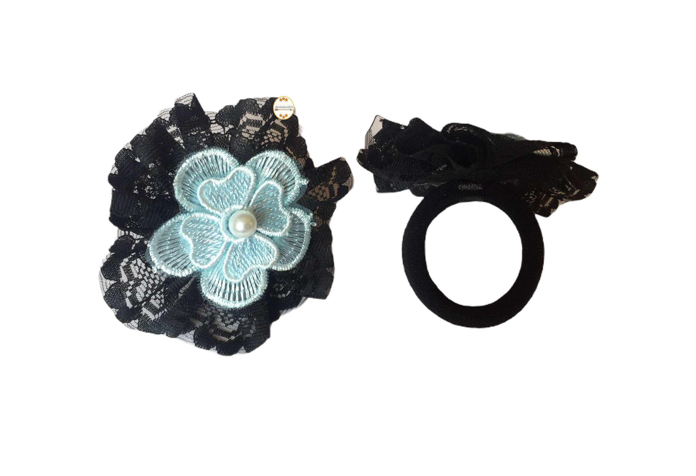 Hand on Hands Lace Ponytail Hair Bands for Baby Girls - Soft Blue Hair Accessories for Toddlers & Infants - Perfect for Parties, Photos & Everyday Wear