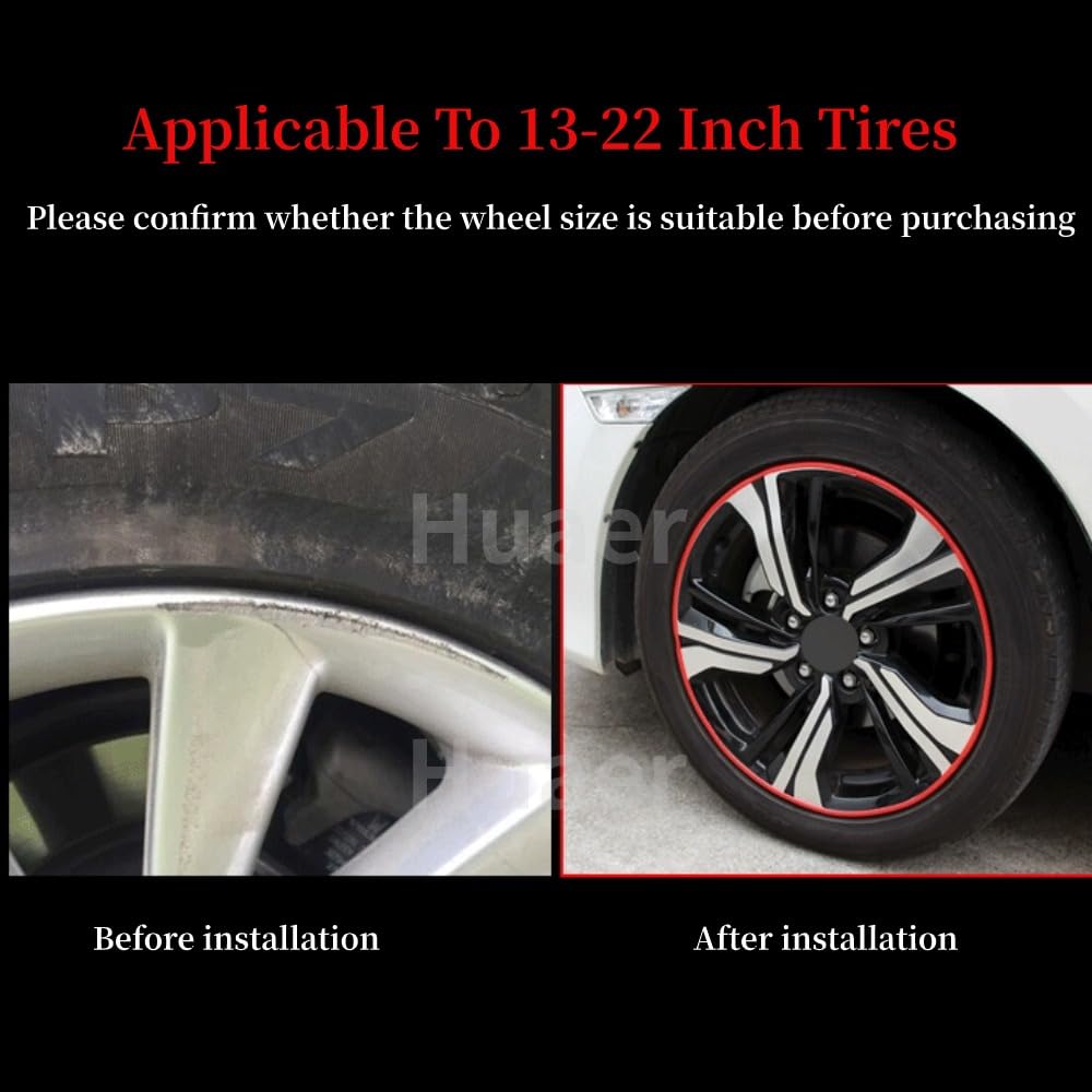 Akozon 8M Red Car Wheel Trim Strip - Hub Protector & Decorative Strip for Automobiles | Durable Wheel Edge Guard for Sedans, SUVs & Trucks (Weatherproof & Easy Installation)