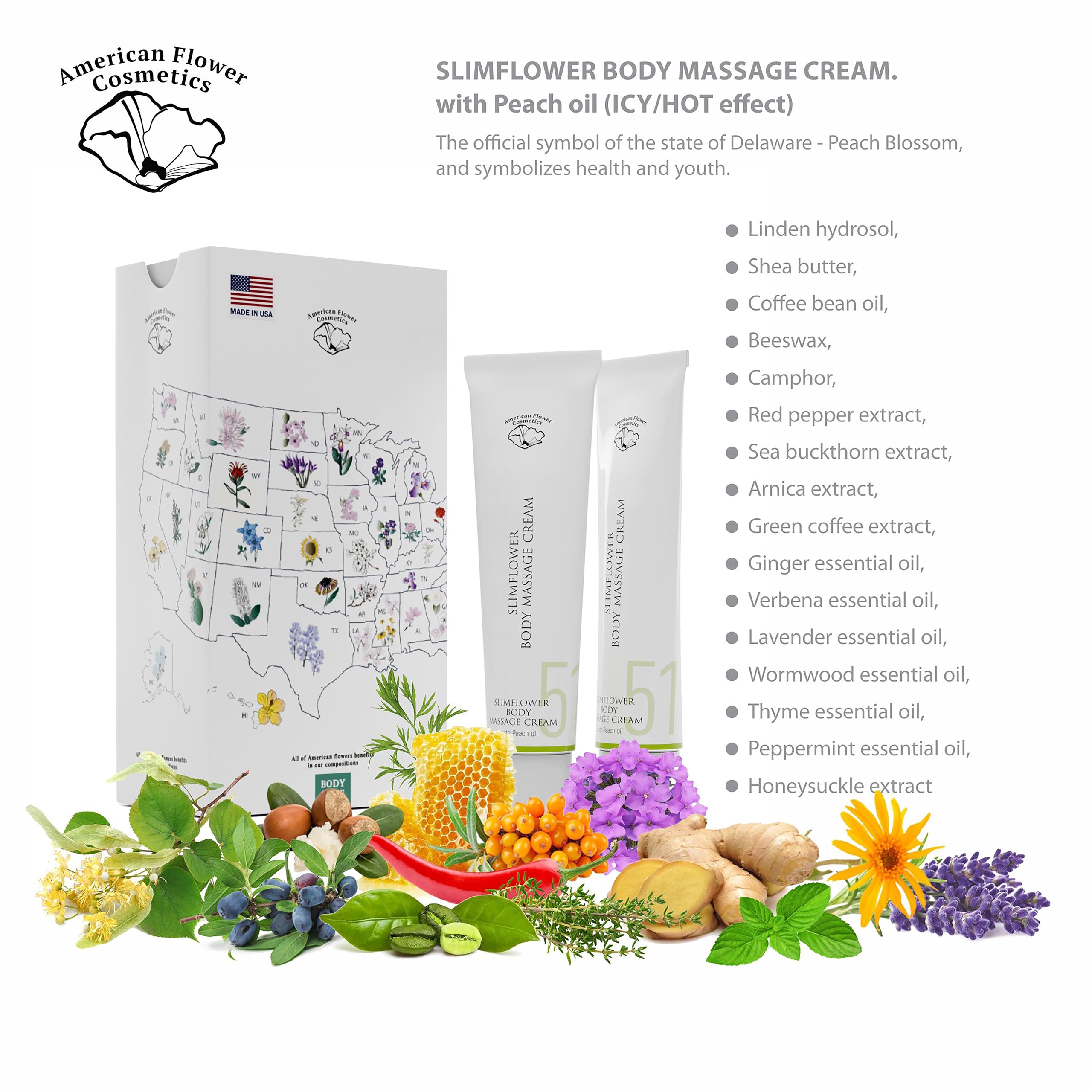 SLIMFLOWER Body Massage Cream with Peach Oil - Icy/Hot Therapy for Muscle Relief | Enriched with Slimbuster L3R Complex, Vitamin E, Sea Buckthorn & Shea Butter | Deep Moisturizing & Antioxidant Care for Post-Workout Recovery & Spa Treatments