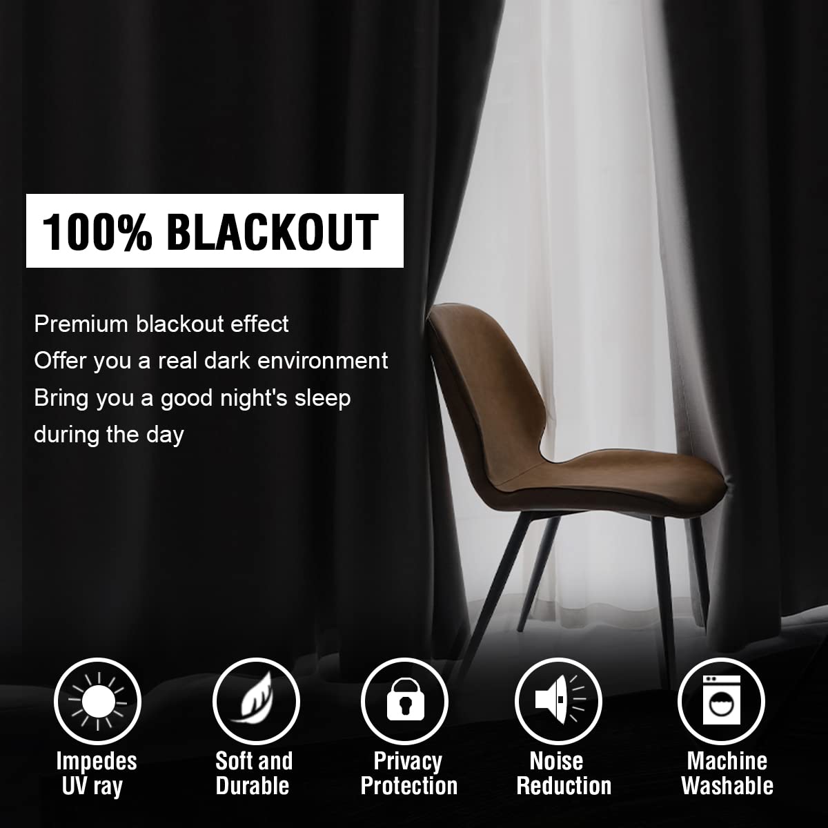 H.VERSAILTEX 100% Blackout Curtains for Bedroom & Living Room - Thermal Insulated Window Drapes with Black Liner, 54 Inches Long, Full Room Darkening, Back Tab/Rod Pocket Design, 2 Panels in Dove Grey - Perfect for Light Sleepers, Home Theater & Energy Efficiency