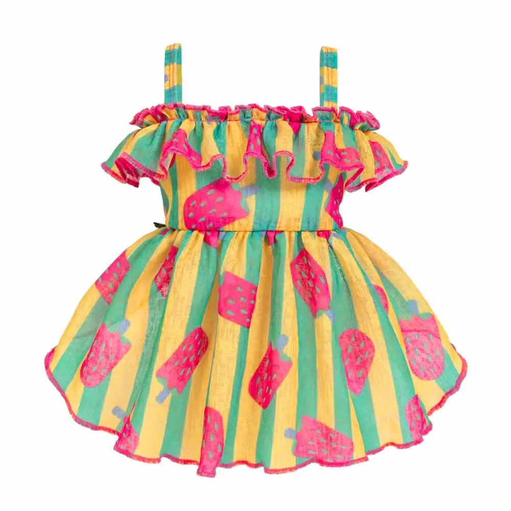 Bohemian Strawberry Ice Pop Dog Dress - Cute Summer Outfit for Small Dogs - Perfect for Beach, Park, and Outdoor Adventures