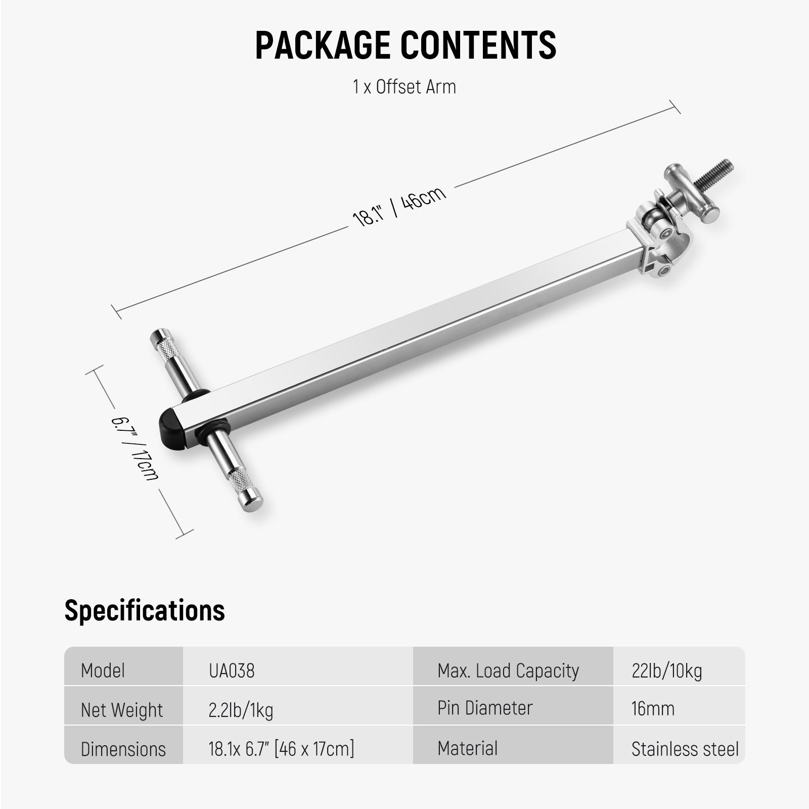 NEEWER UA038 Offset Arm with Clamp & Dual 5/8 Baby Pins - Professional Camera Mounting Solution for Studio, Photography & Video Production