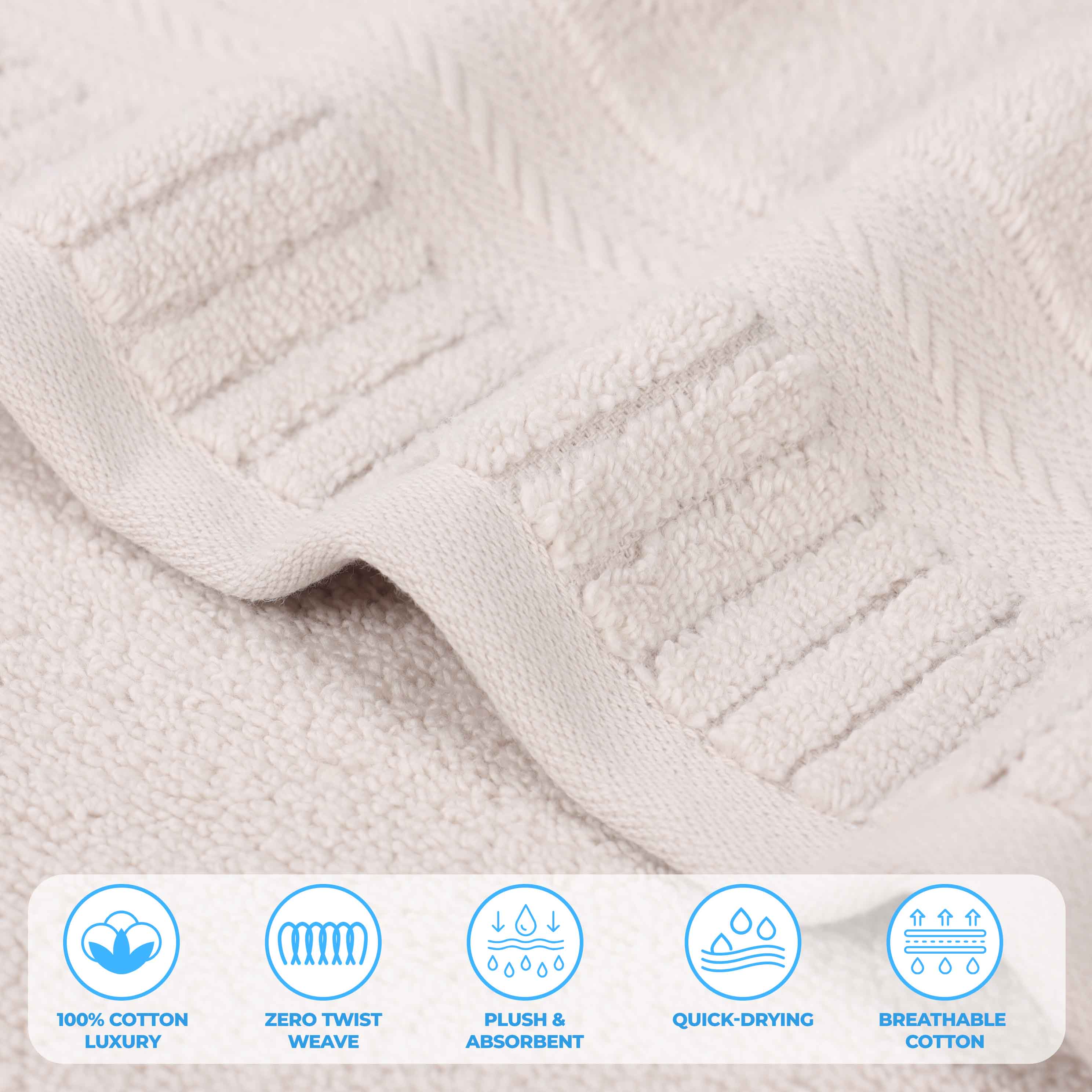 Venice Zero Twist Cotton Medium Weight Absorbent 3-Piece Bath Towel Set - Soft & Quick-Drying for Spa, Gym, and Beach Use