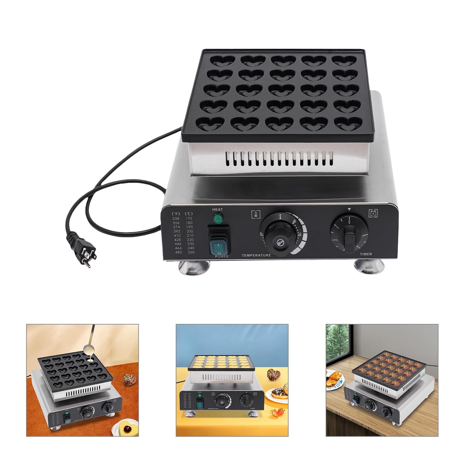 Commercial Mini Pancake Maker - 25pcs Heart-Shaped Pancake Machine with Non-Stick Surface, Adjustable Timer (0-5min) & Temperature Control (122-572°F) - Perfect for Home Bakeries, Cafés, Breakfast Buffets & Kids' Snack Time