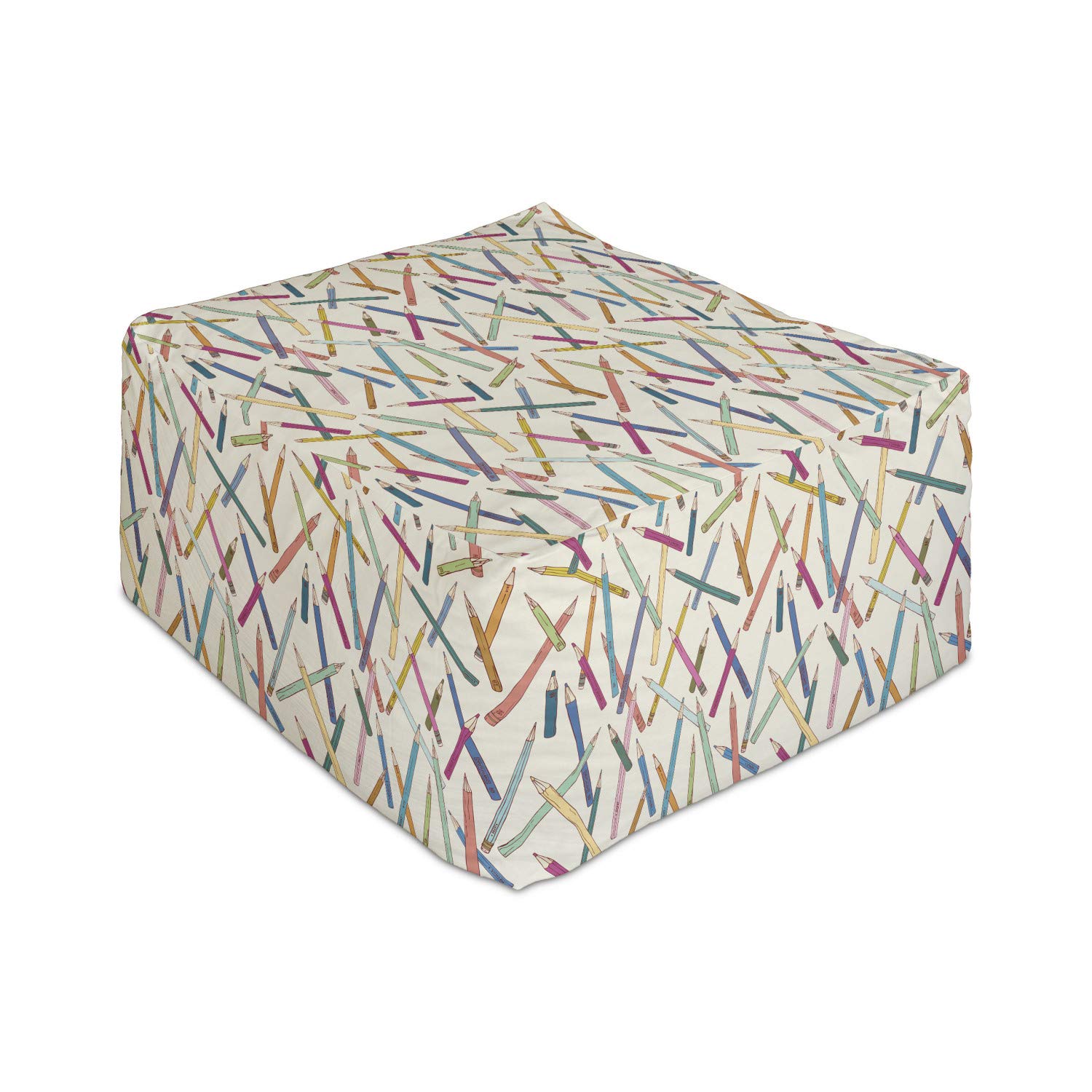 Ambesonne Science Rectangle Pouf - Hand Drawn Colorful Comic Pencils & Paint Tools Print Foot Stool Ottoman with Removable Cover, 25